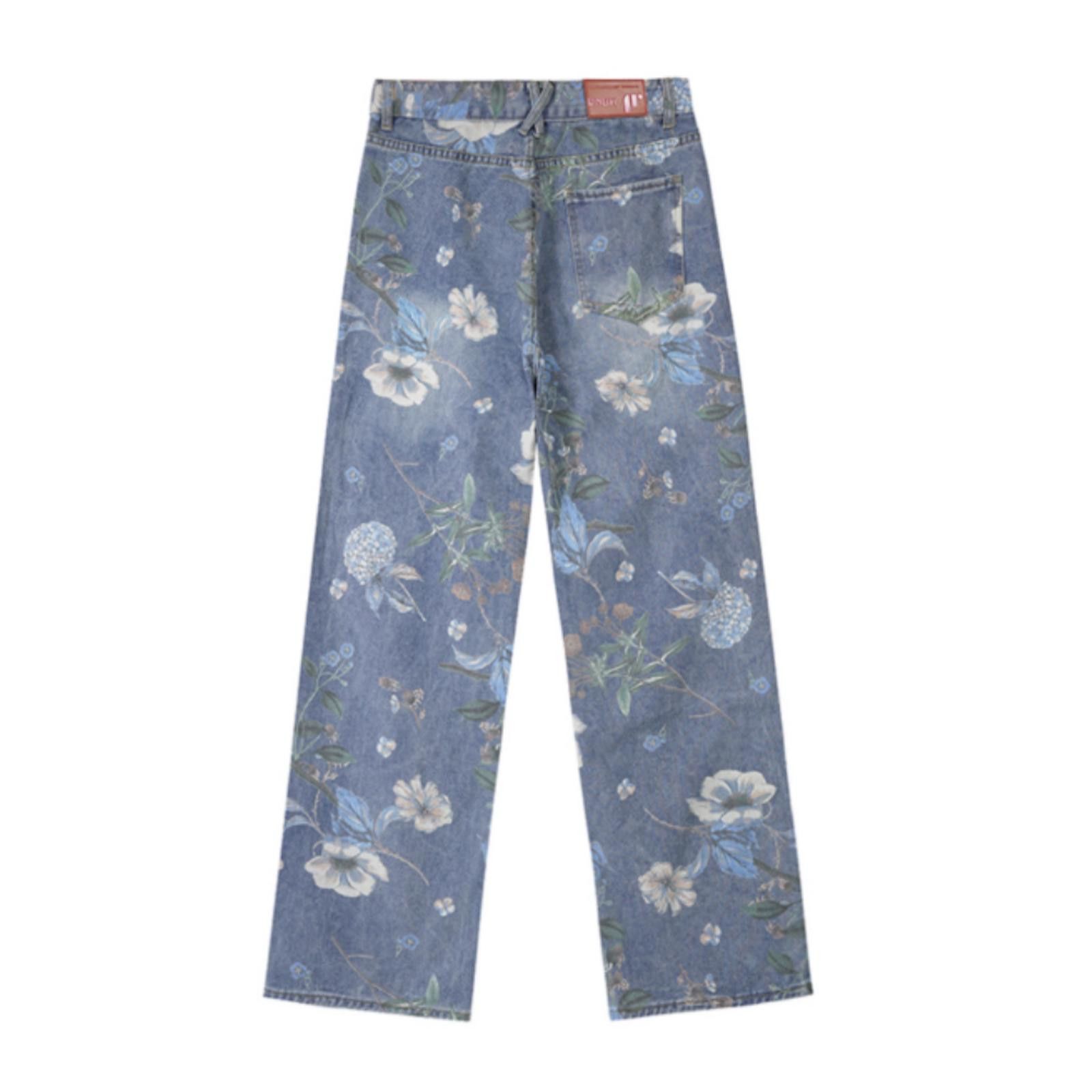Vintage Floral Print Straight Leg Denim Jeans Size US 34 / EU 50 - 5 Thumbnail