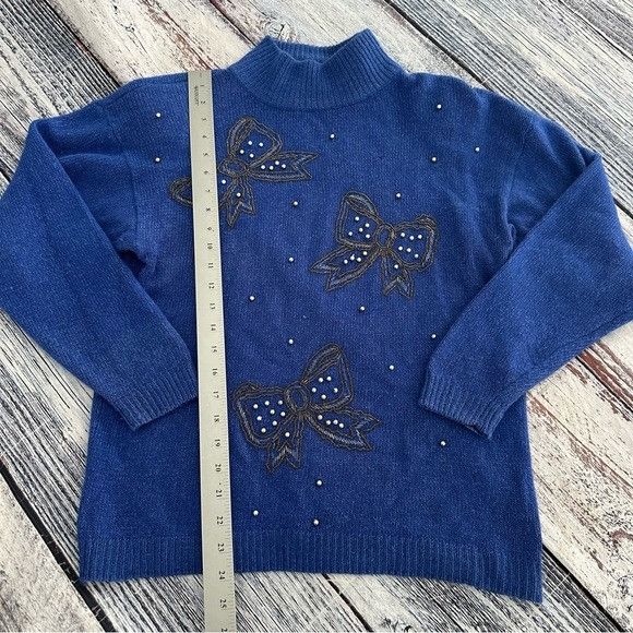 Vintage Vintage Dana Scott Silk Knit Beaded Bow Mock Neck Blue Sweat Size M / US 6-8 / IT 42-44 - 8 Thumbnail