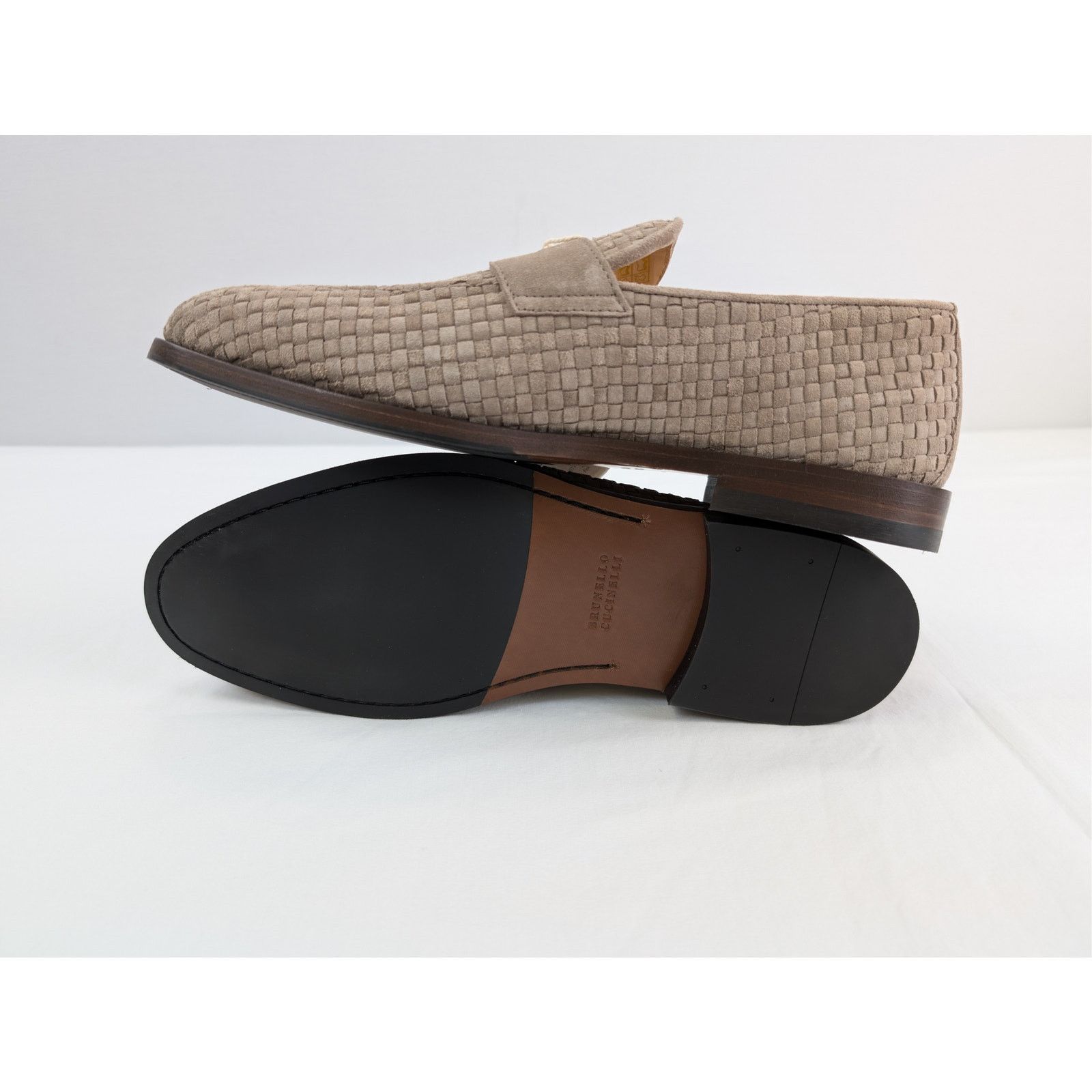 Brunello Cucinelli o1rshd1 Q:2 / Woven Suede Penny Loafers Shoe Boots in Beige Size US 9 / EU 42 - 13 Thumbnail