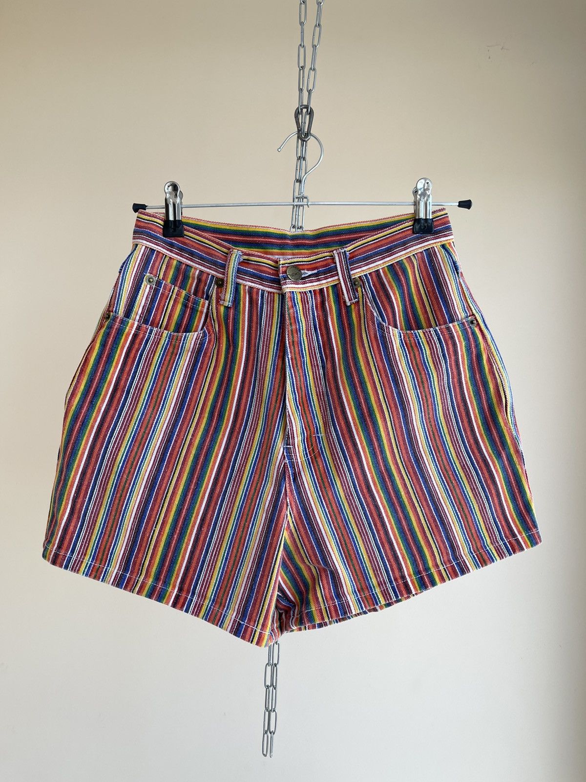 Vintage Rough Wear Blues High Rise Striped Denim Shorts 90s Y2K Size 27" / US 4 / IT 40 - 1 Thumbnail