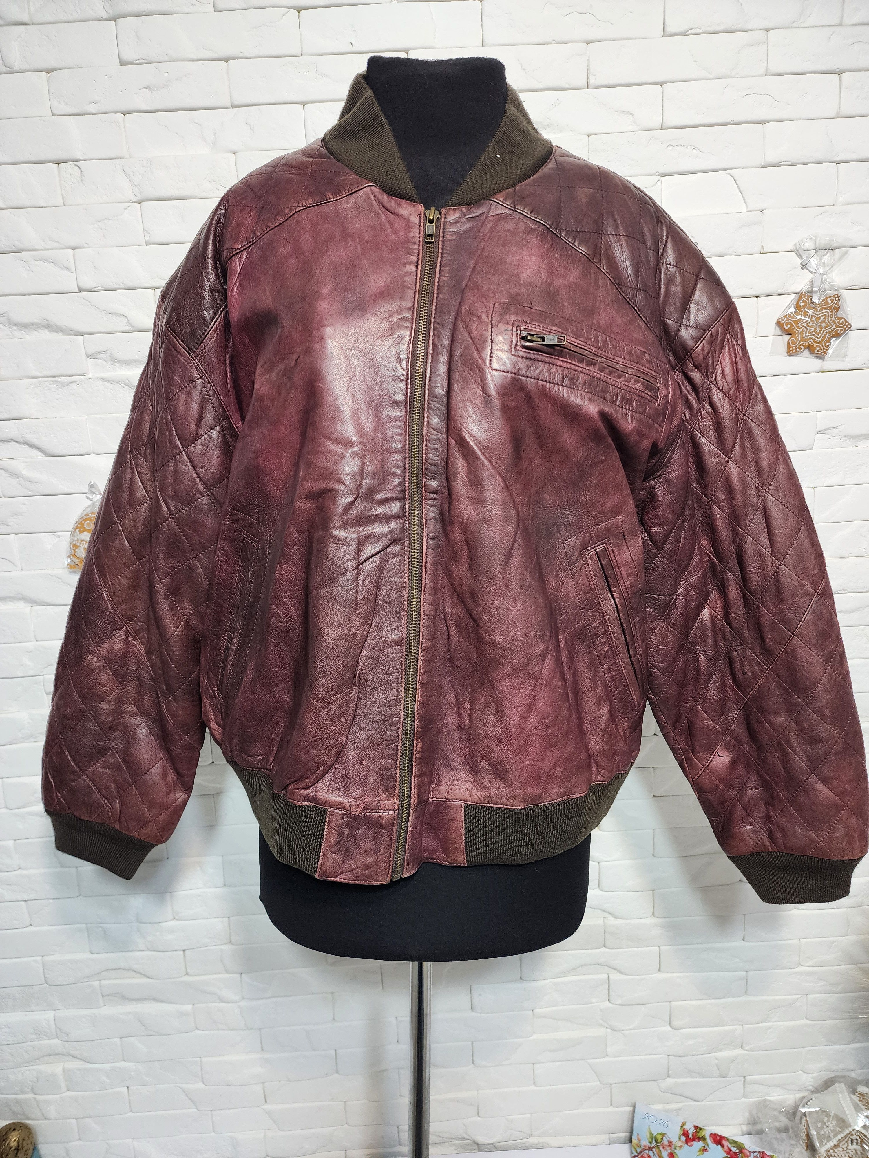 Furla Burgundy Leather Jacket: Men's Zippered, Pockets Size US L / EU 52-54 / 3 - 1 Thumbnail