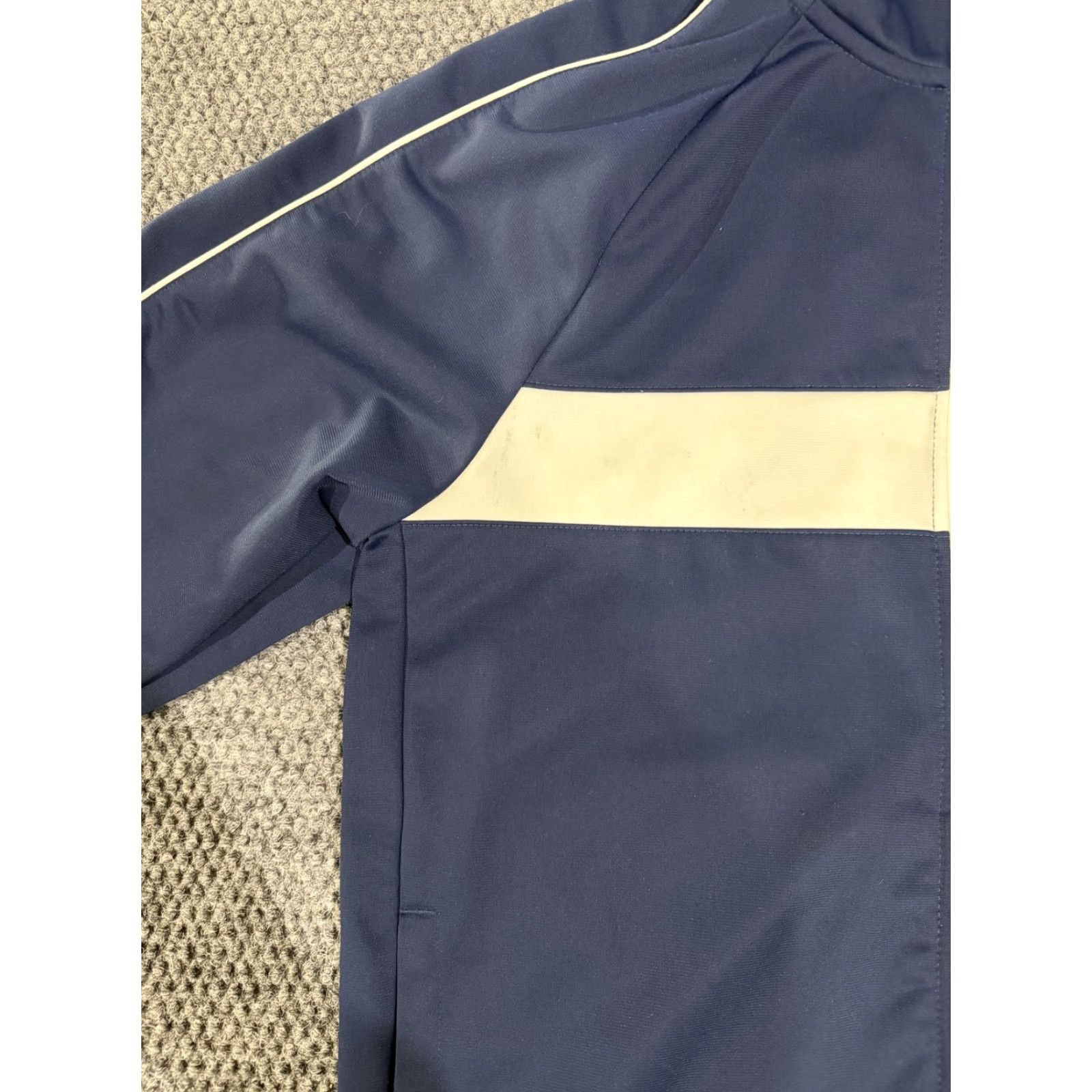 Nike Nike Jacket Mens S Blue White Striped Full Zip Lightweight Pockets Stand-Up Collar Polyester Gym & Training 90s? Size US S / EU 44-46 / 1 - 4 Thumbnail