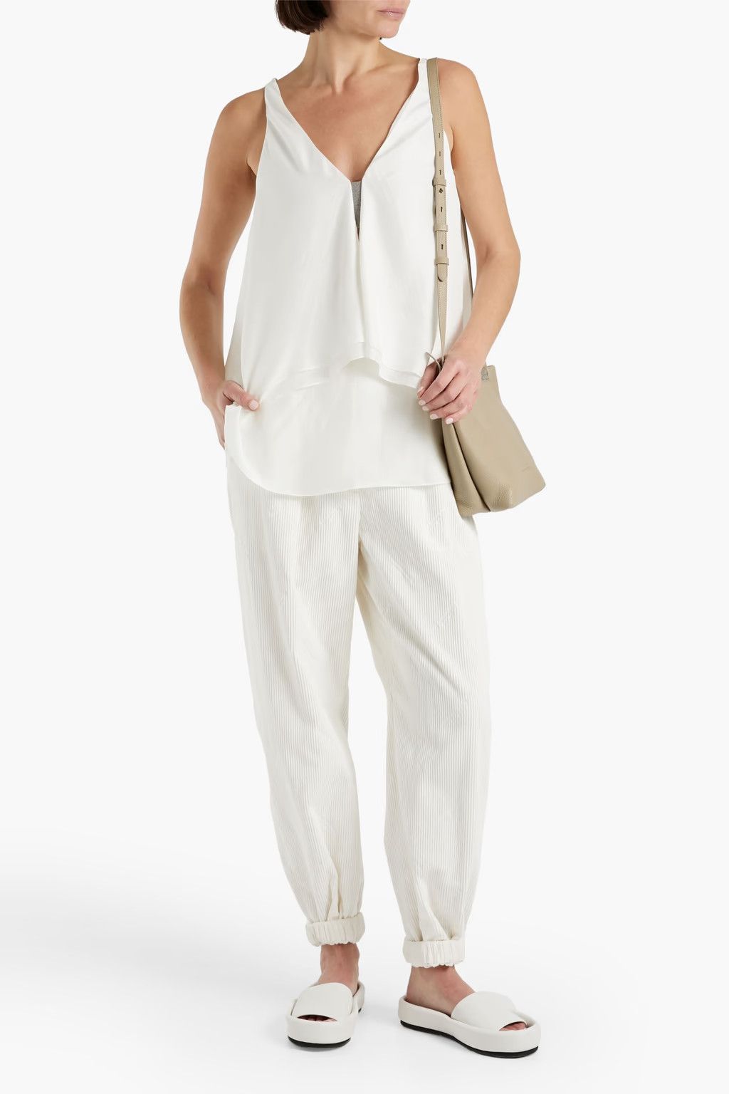Brunello Cucinelli o1y0825 Silk Top in White Size M / US 6-8 / IT 42-44 - 2 Thumbnail