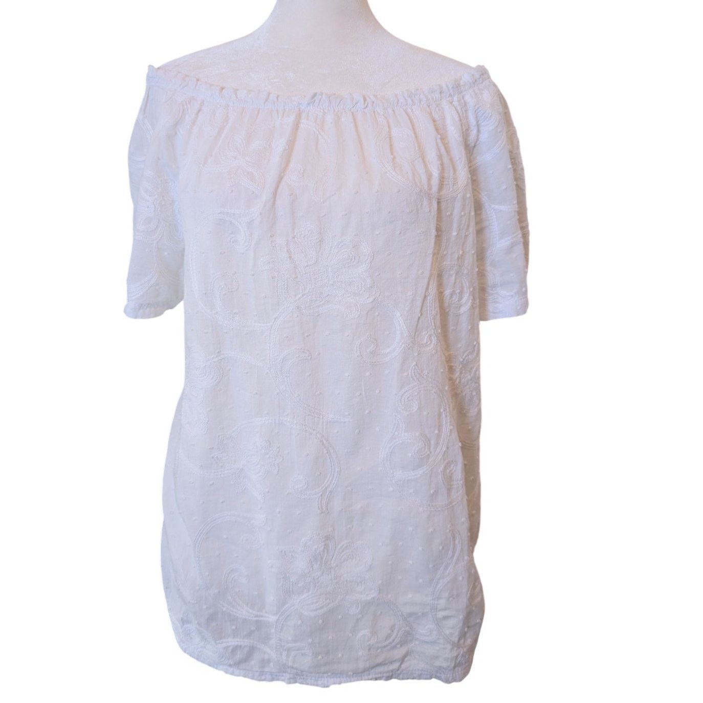 Other Terzo Millennio Italian White Embroidered Off-Shoulder Top Size L / US 10 / IT 46 - 1 Thumbnail