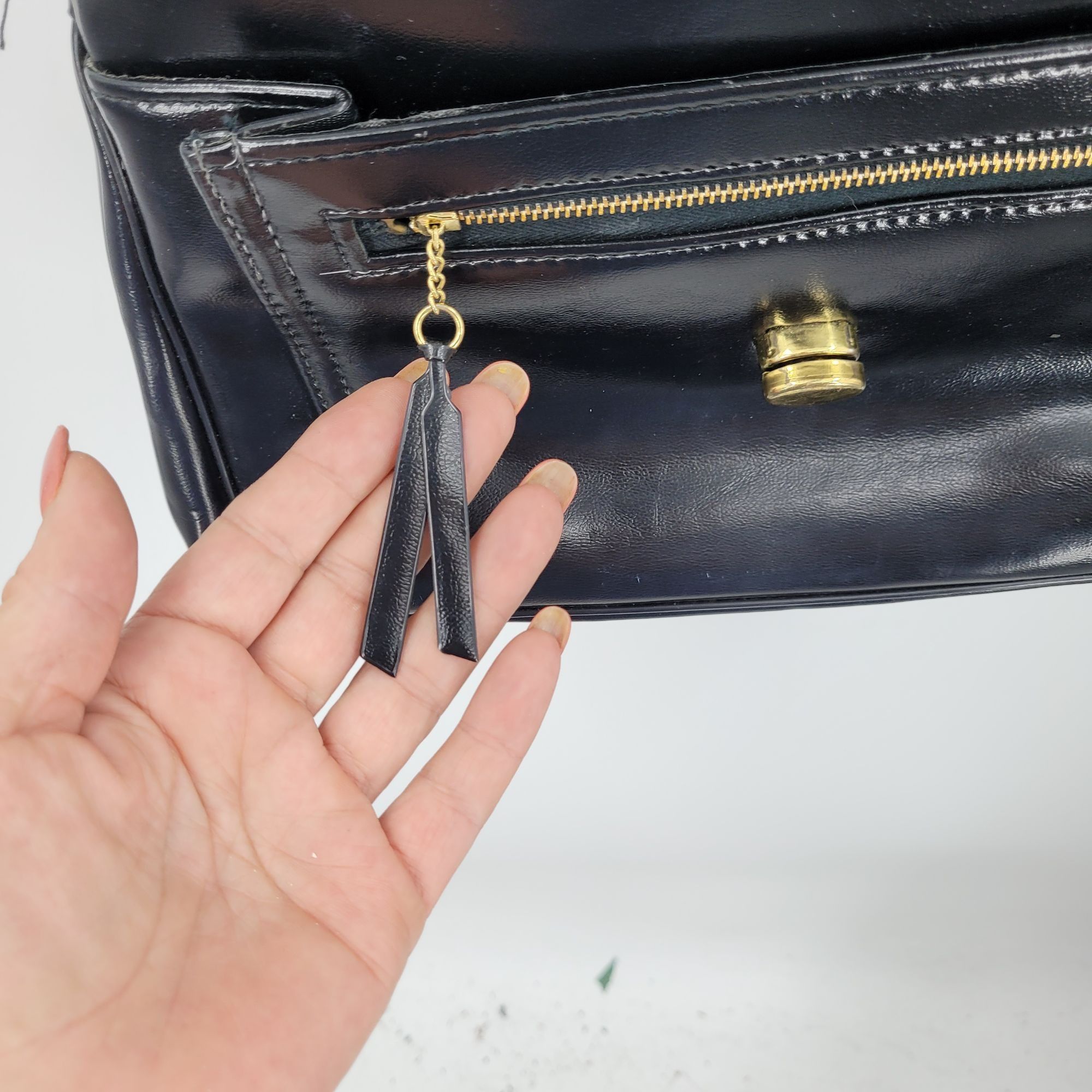 Vintage Vintage 60s Handbag Black Leather Shoulder Bag Adjustable S Size ONE SIZE - 10 Thumbnail
