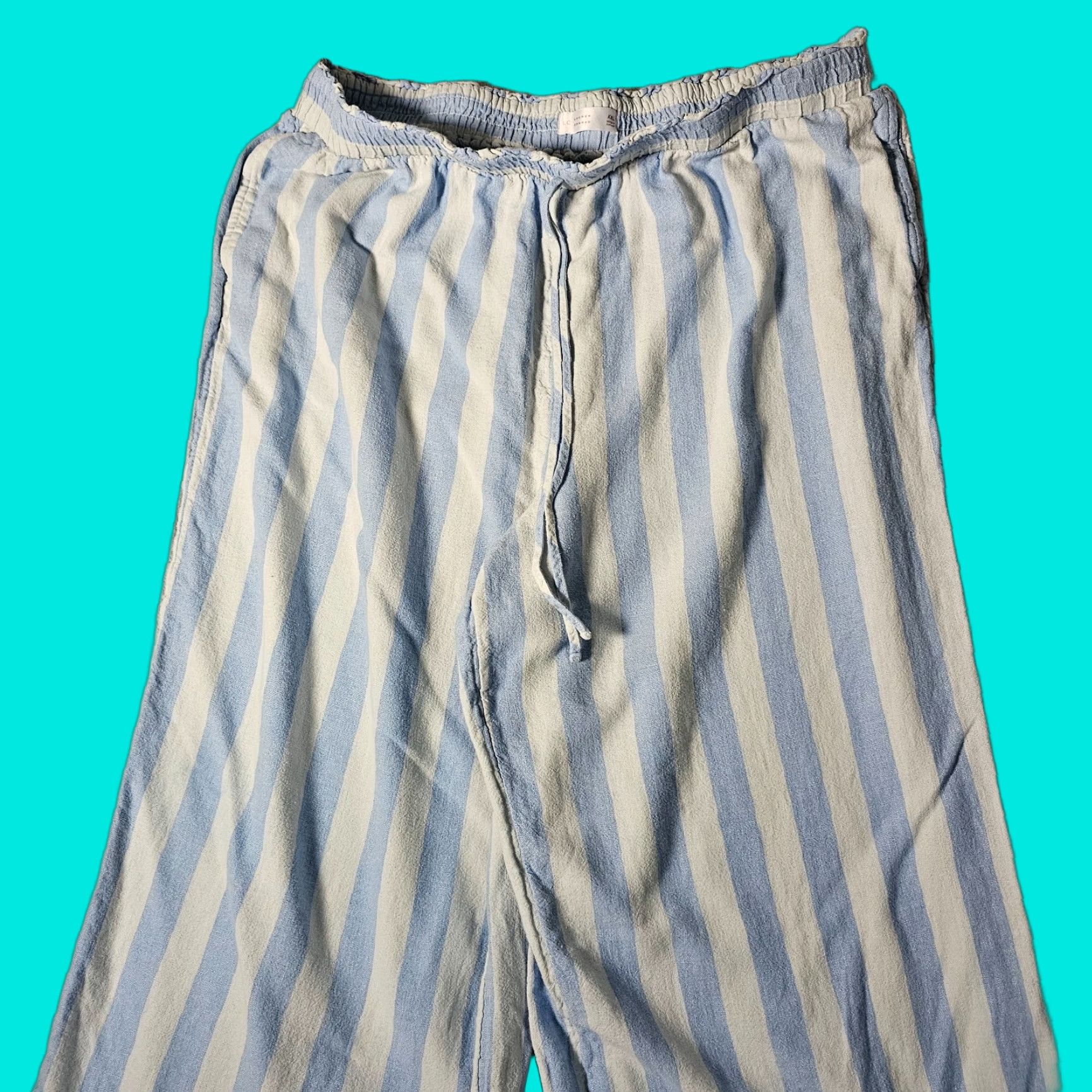 Vintage VINTAGE Lauren Conrad Women's Wide Leg Pants Casual Linen Blue 2XL Cropped Summer Size 40" / US 18 - 1 Thumbnail