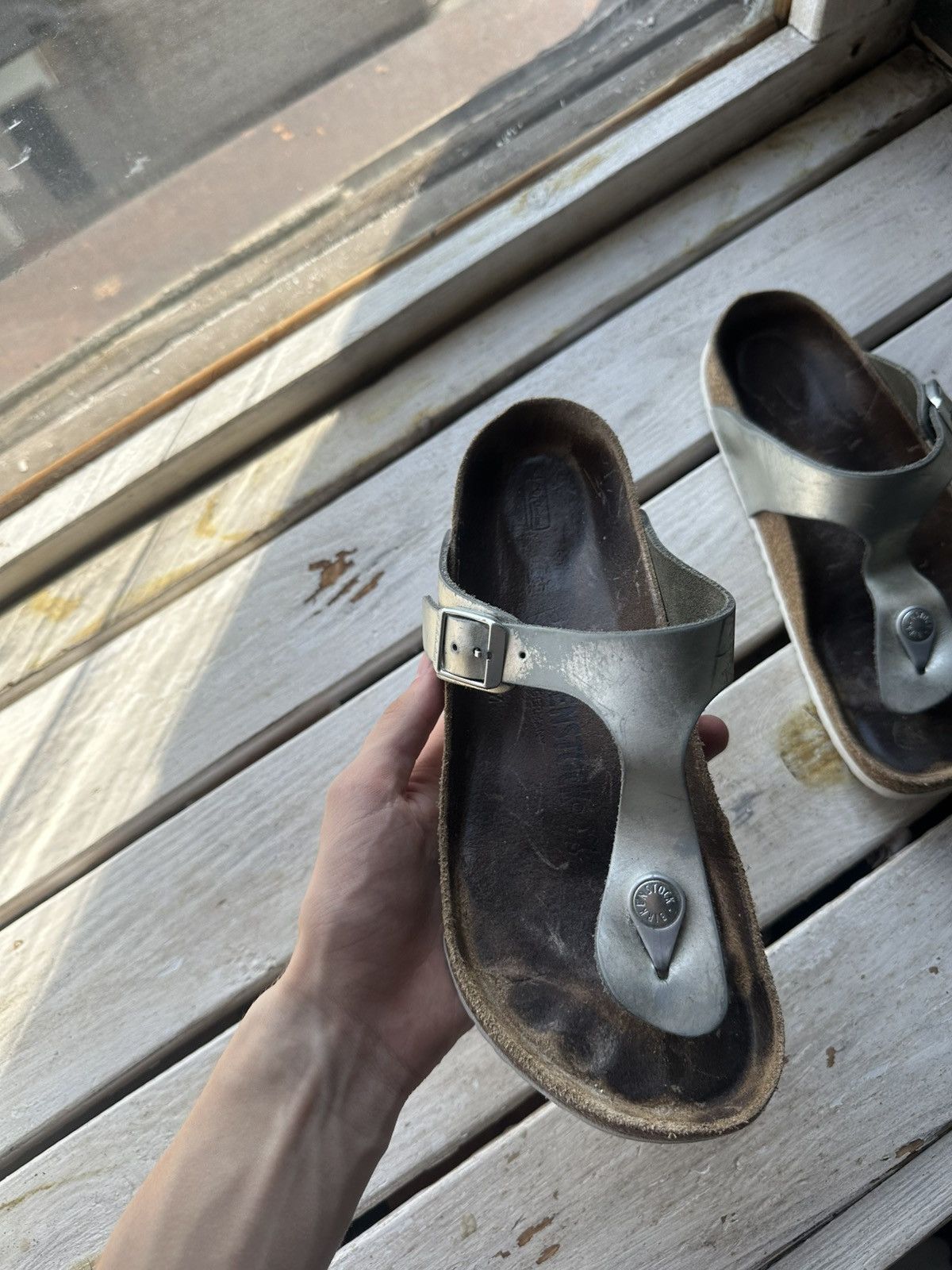 Birkenstock 🚨Vintage Birkenstock 38 silver Luxe Sandals rare slides Size US 8 / IT 38 - 3 Thumbnail