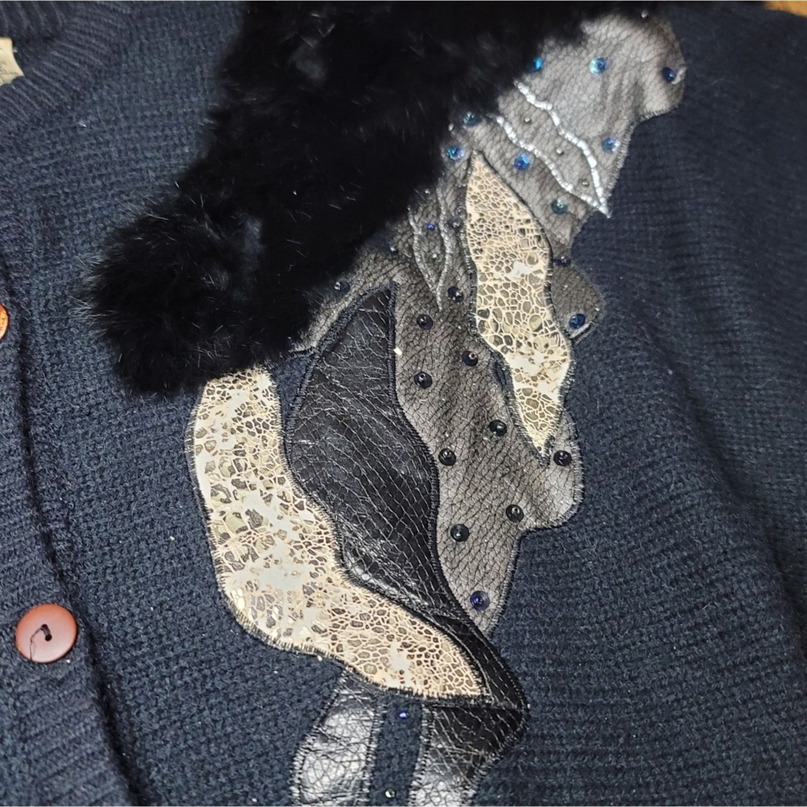 The Unbranded Brand Vtg Shannon Faux Leather Snakeskin Fur Button-up Sweater Size M / US 6-8 / IT 42-44 - 3 Thumbnail