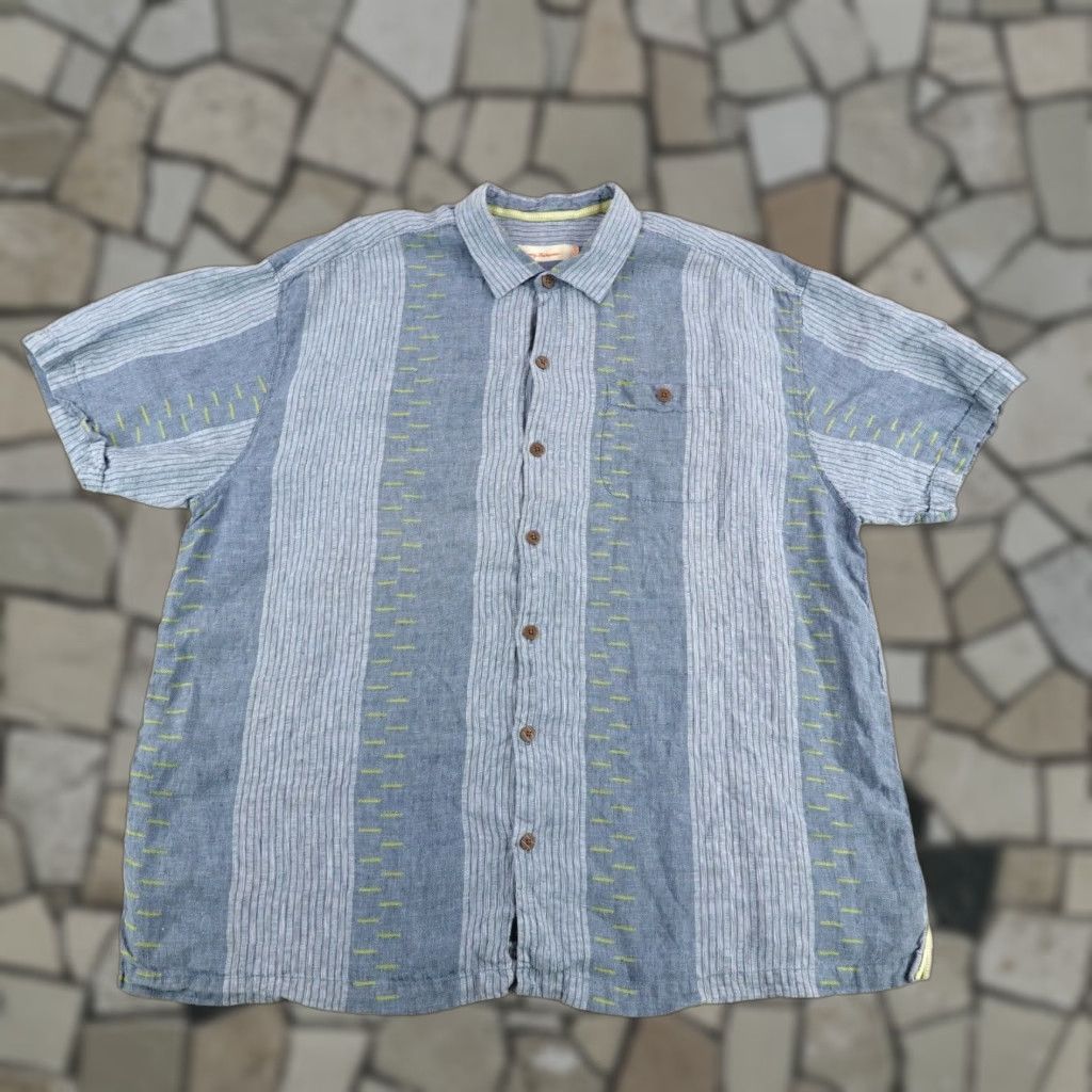 Tommy Bahama VINTAGE Tommy Bahama Shirt Mens 2XL Short Sleeve Blue Stripes Button Up Linen Casual Hawaiian Outdoors Size US XXL / EU 58 / 5 - 1 Thumbnail