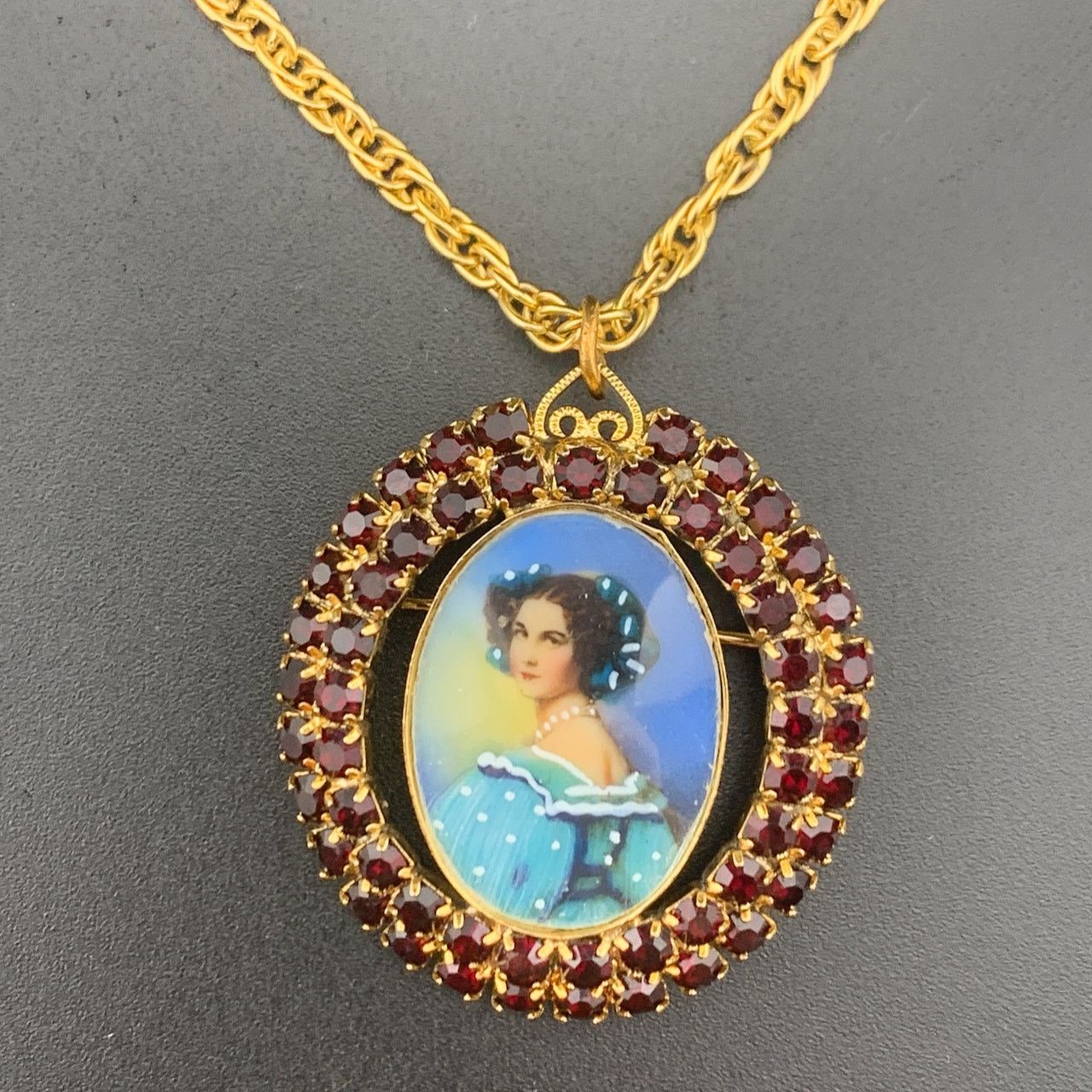 Other Hobe Vintage Gold Tone Red Rhinestone Portrait Necklace 19" Size ONE SIZE - 1 Thumbnail