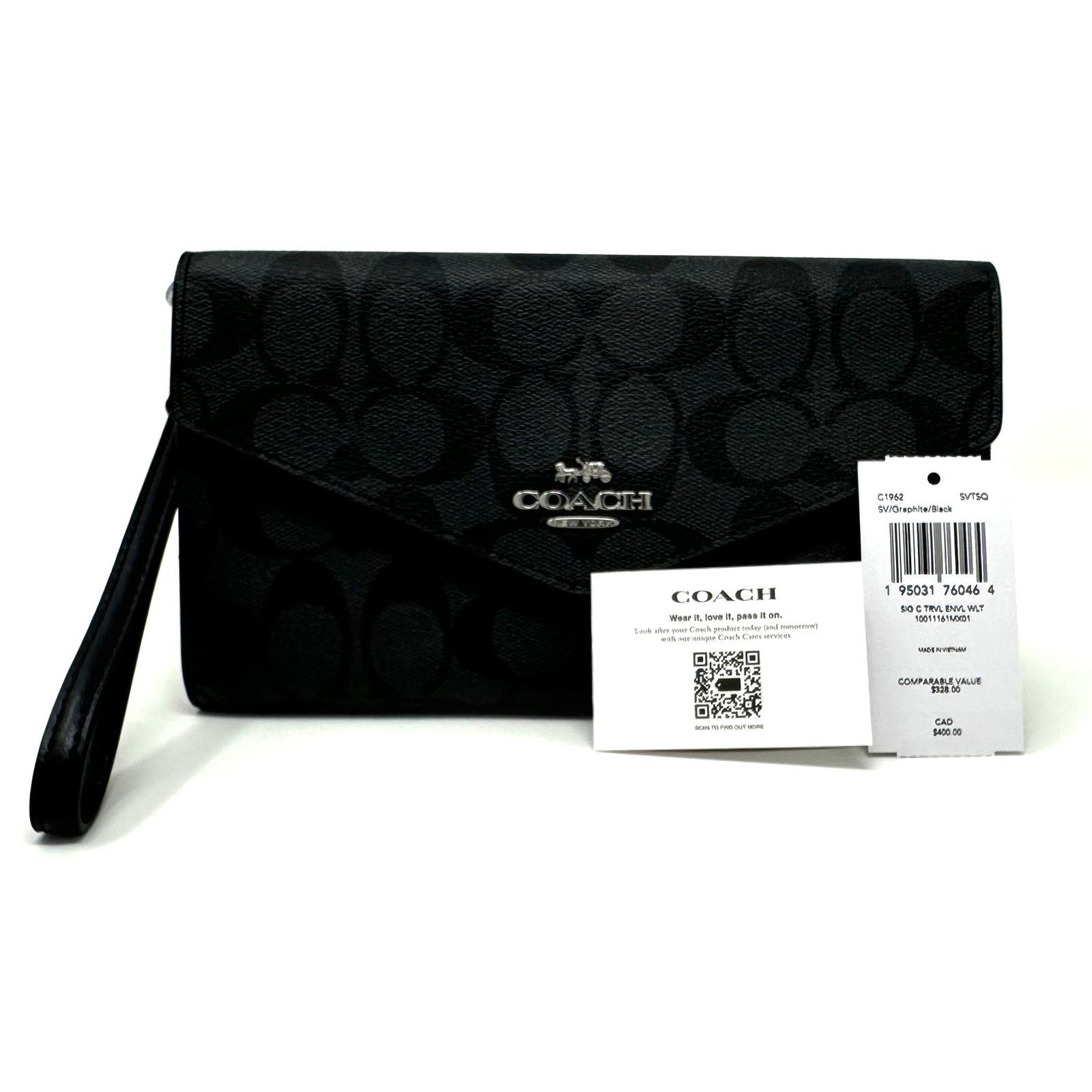 Coach Coach Travel Envelope Wallet In Signature Canvas Black C1962 Size ONE SIZE - 7 Thumbnail