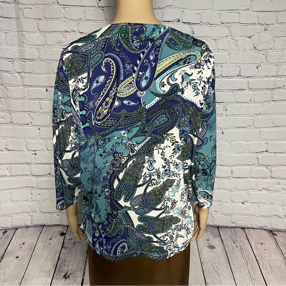 Chicos Chico's Cowl Neck 3/4 Sleeve Paisley Top Size 2 US L Size L / US 10 / IT 46 - 5 Thumbnail