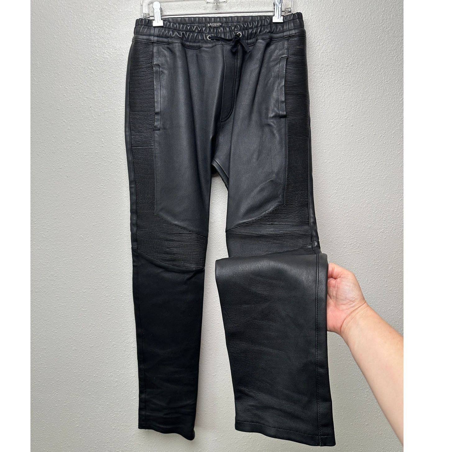 Balmain Balmain Lambskin Moto Pants Black Men’s US L Drawstring Size US 31 - 1 Thumbnail