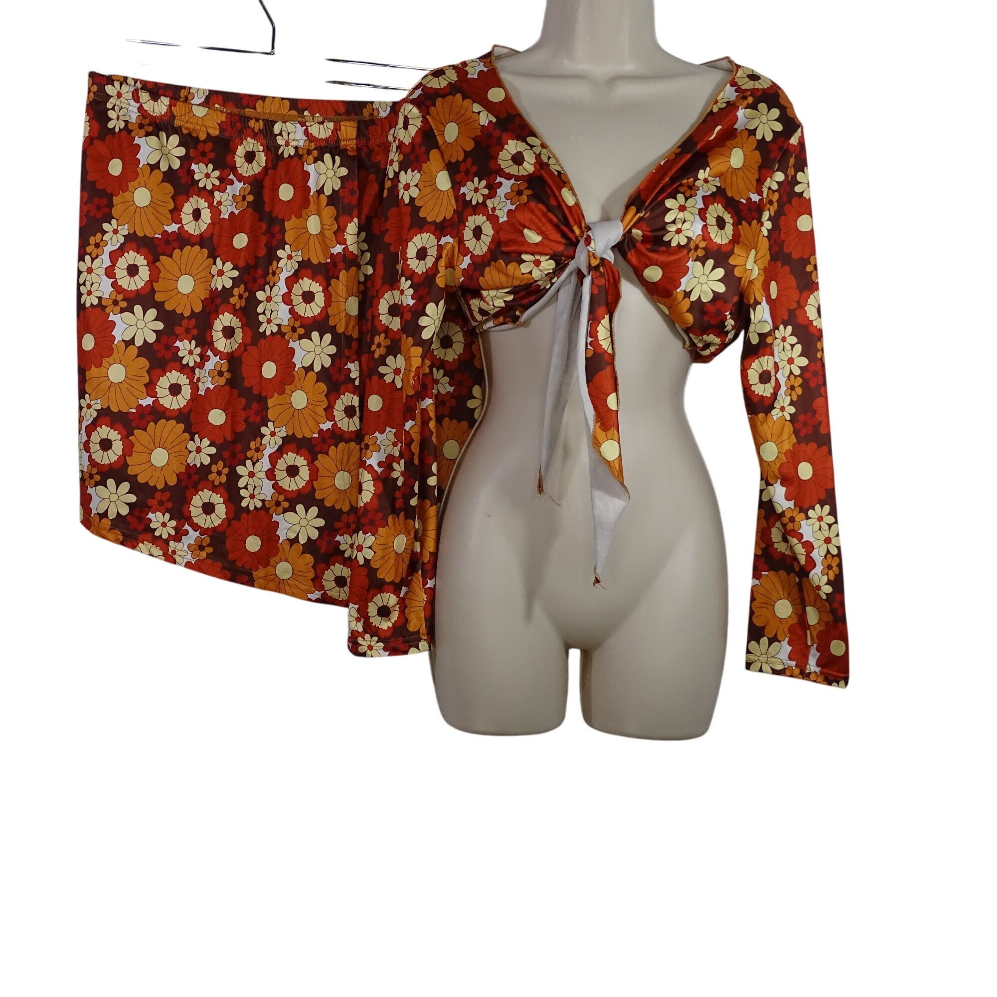 Shein Shein Curve Retro Floral Brown 2-Pc Top & Skirt Size OXL 12 Size 31" - 1 Thumbnail
