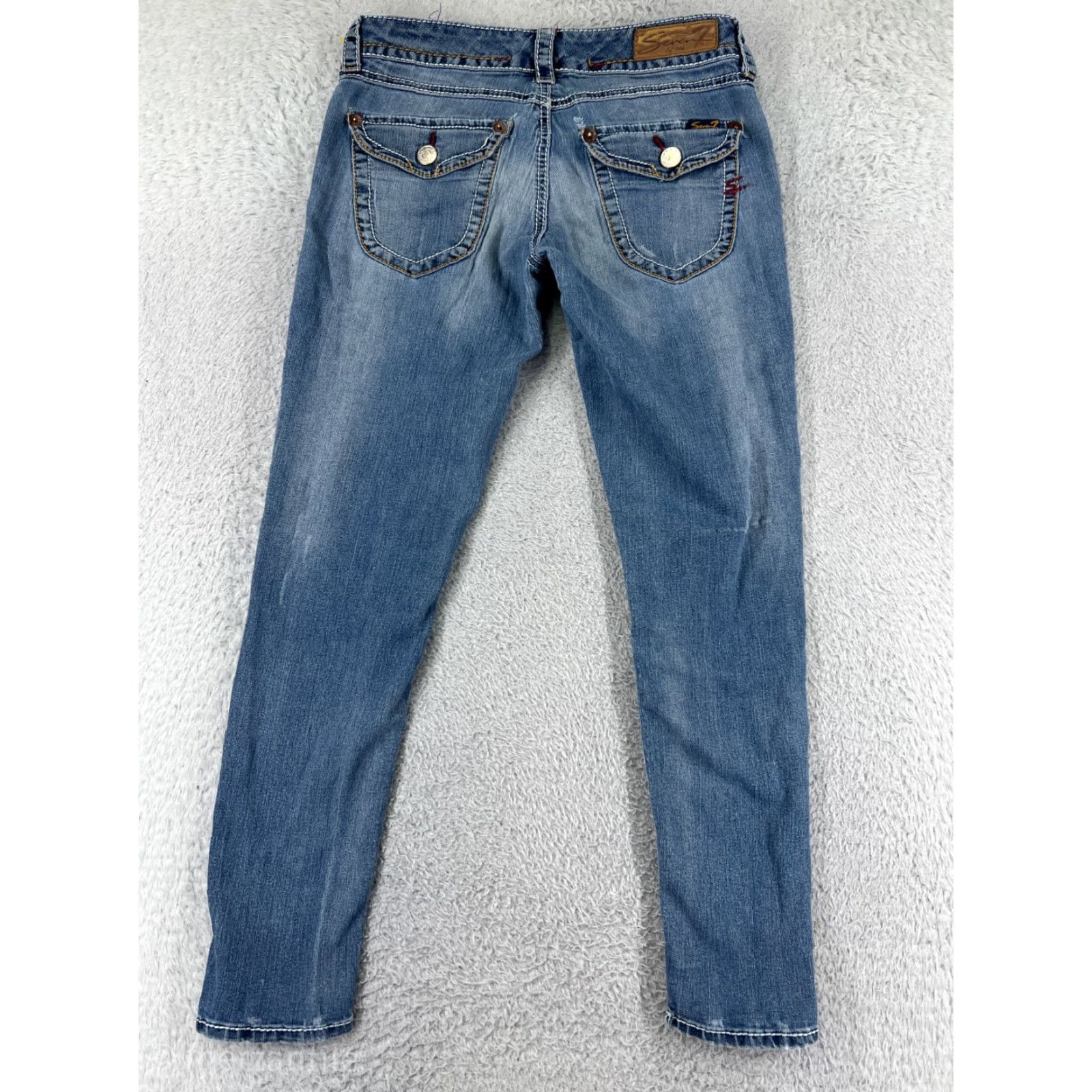 Vintage Seven7 Jeans Women Jeans Low Rise Skinny Blue 28 in 5-Pocket Denim Stretch Embroidered Cotton Vintage No Women Size 28" / US 6 / IT 42 - 2 Thumbnail