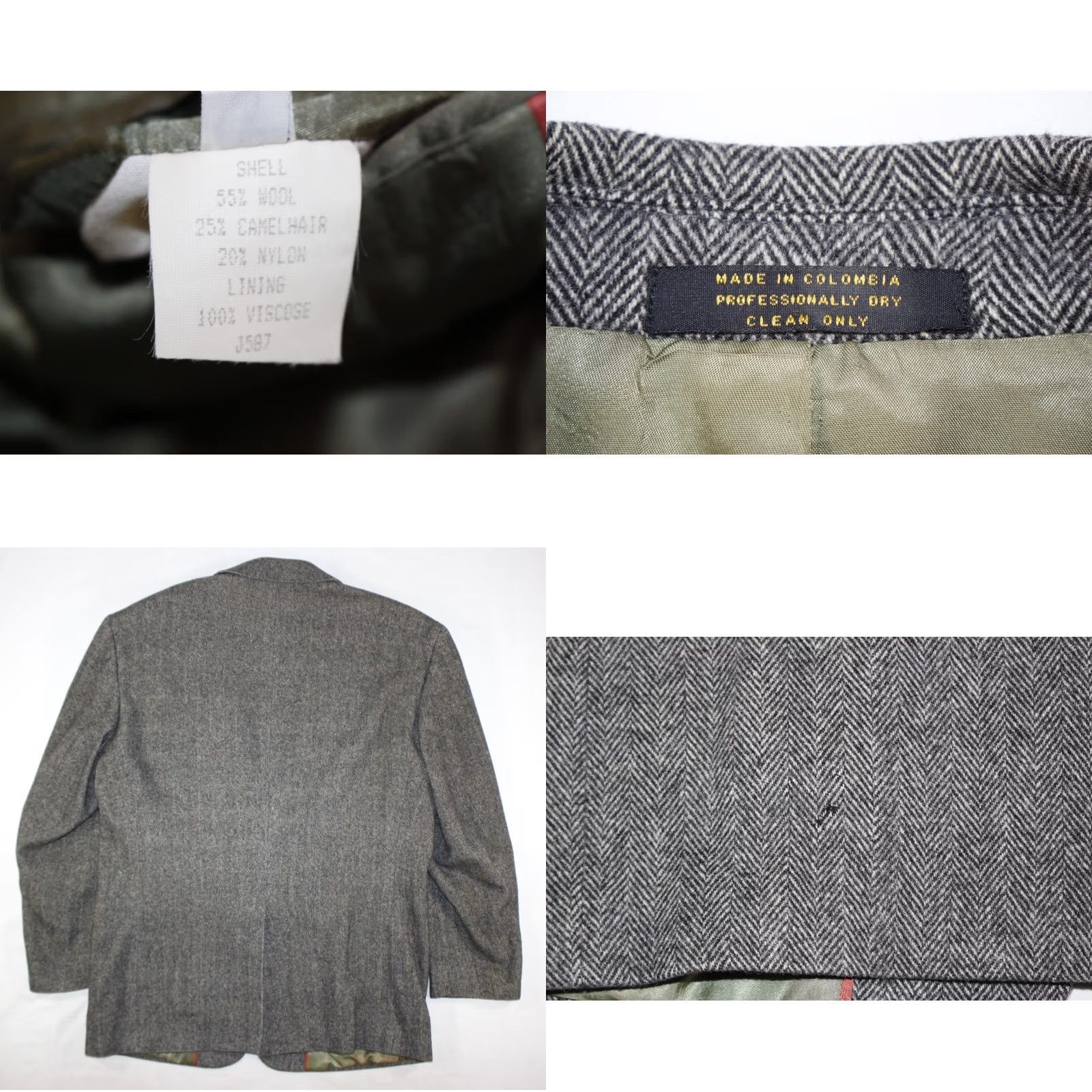 Camel Vintage Christian Aujard Blazer Men's 40 Wool Camel Hair Tweed Herringbone Gray Size 40R - 8 Thumbnail