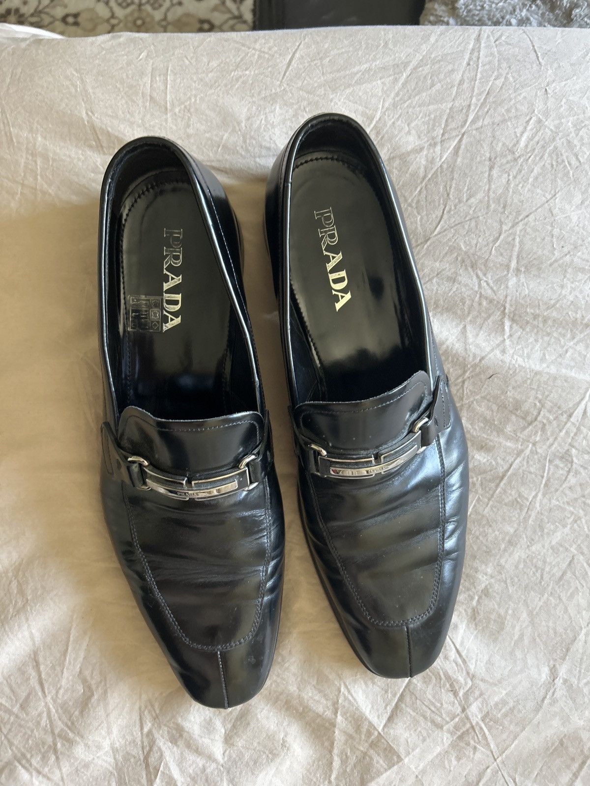 Prada Black Leather Slip-On Loafers with Silver Buckle Prada Men main image 4