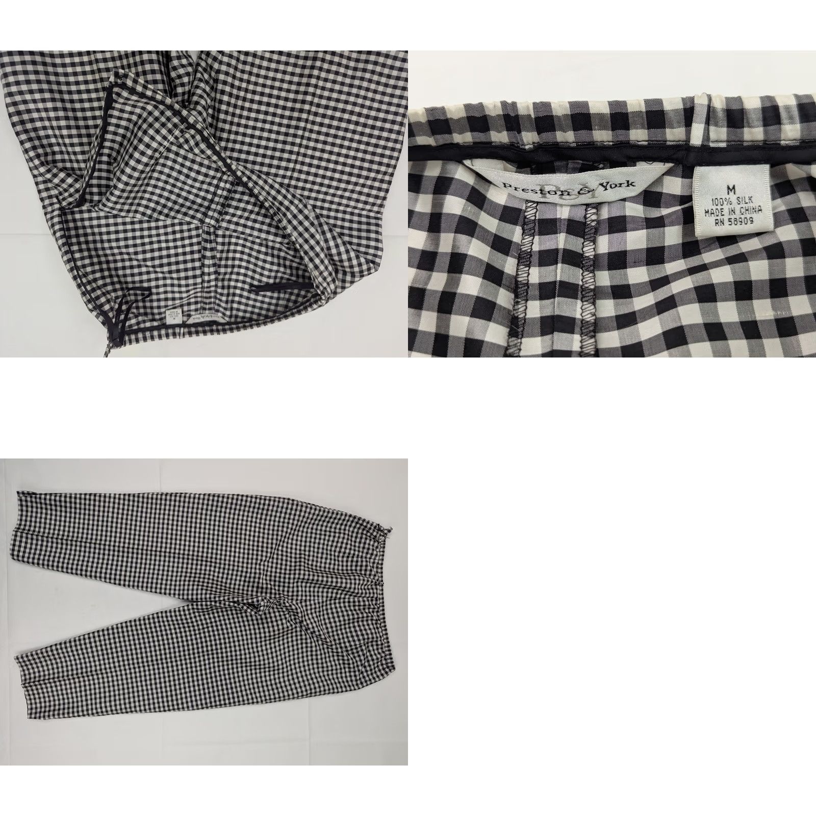 Preston & York VINTAGE Preston York 100% Silk Gingham Check Pants Women M Black White Retro Shirt Pants Female M 30x27 Womens 90s Retro Size 32" / US 10 / IT 46 - 8 Thumbnail