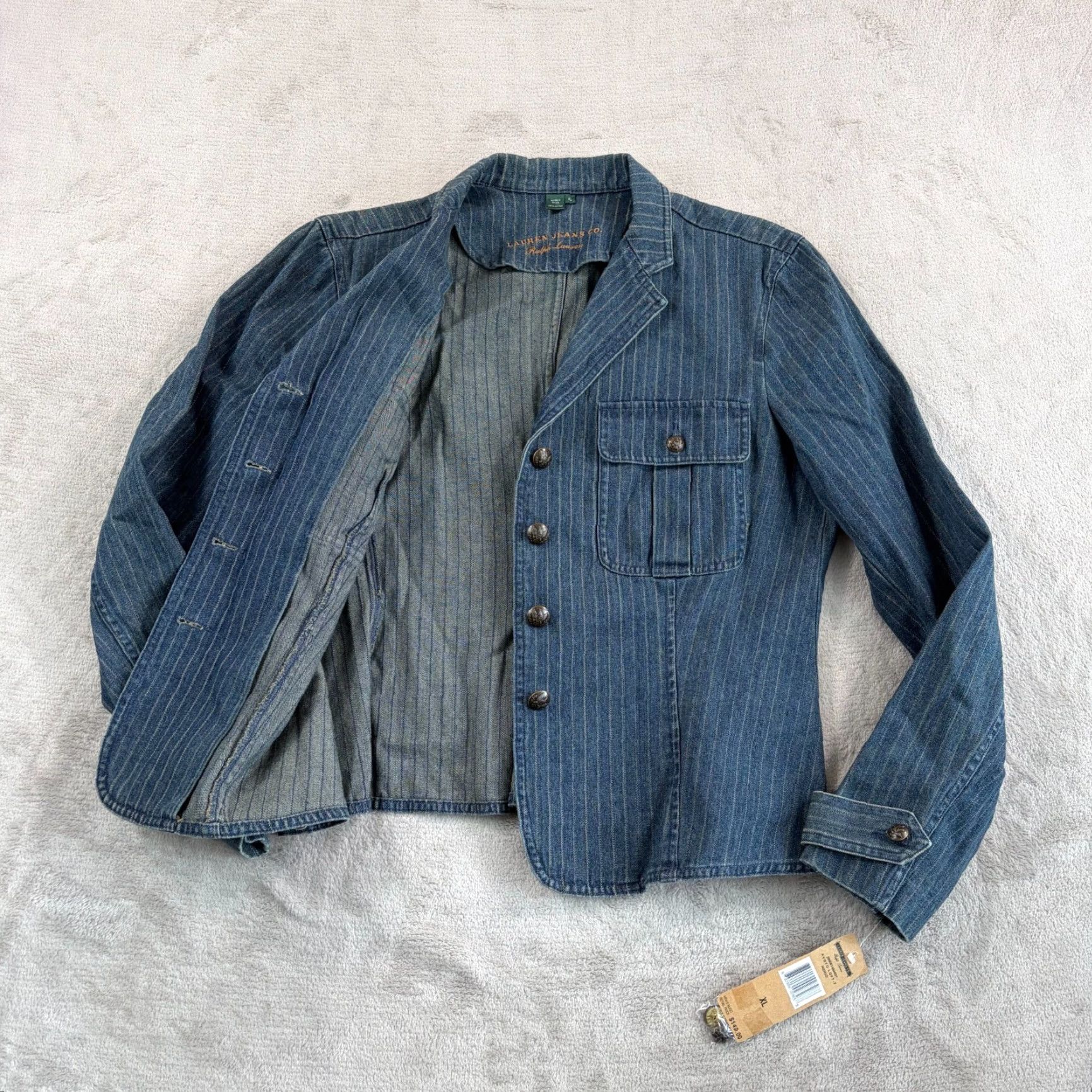 Ralph Lauren VINTAGE Ralph Lauren Denim Jacket Chalkline Indigo XL Women Military Jacket Firemen's Clasps Button Pockets All Seasons Size 40" / US 18 - 3 Thumbnail