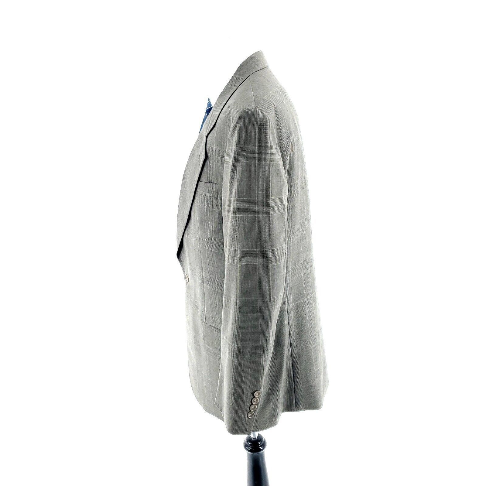 Oscar De La Renta Oscar De La Renta Wool 2 Button Blazer 42L Beige Plaid Green Size 42L - 4 Thumbnail