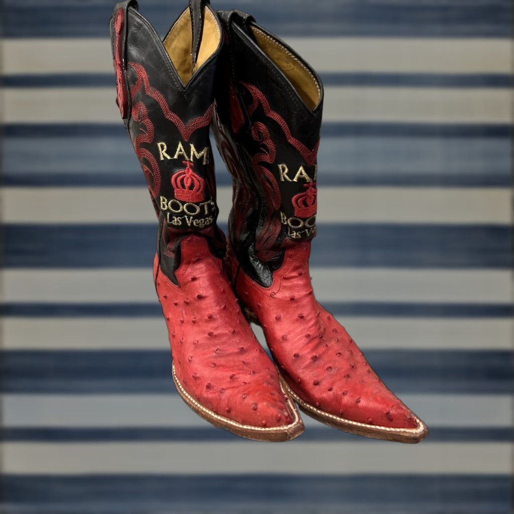Vintage Rams Boots Las Vegas Cowboy Boots Black Red Leather Size 7.5 Western Mens Size US 7.5 / EU 40-41 - 1 Thumbnail
