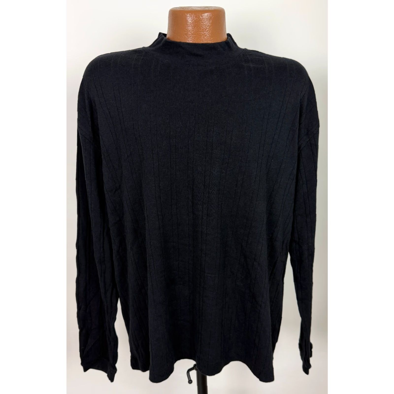 Vintage Vintage Vintage Ribbed Mock Neck Shirt Men XL Stretchy Minimal Preppy Black Rayon Cotton Size US XL / EU 56 / 4 - 2 Thumbnail