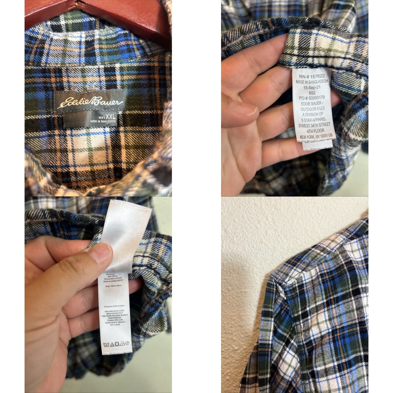 Eddie Bauer Eddie Bauer Mens 2XL Long Sleeve Button-Down Flannel Plaid Blue Shirt Size US XXL / EU 58 / 5 - 8 Thumbnail