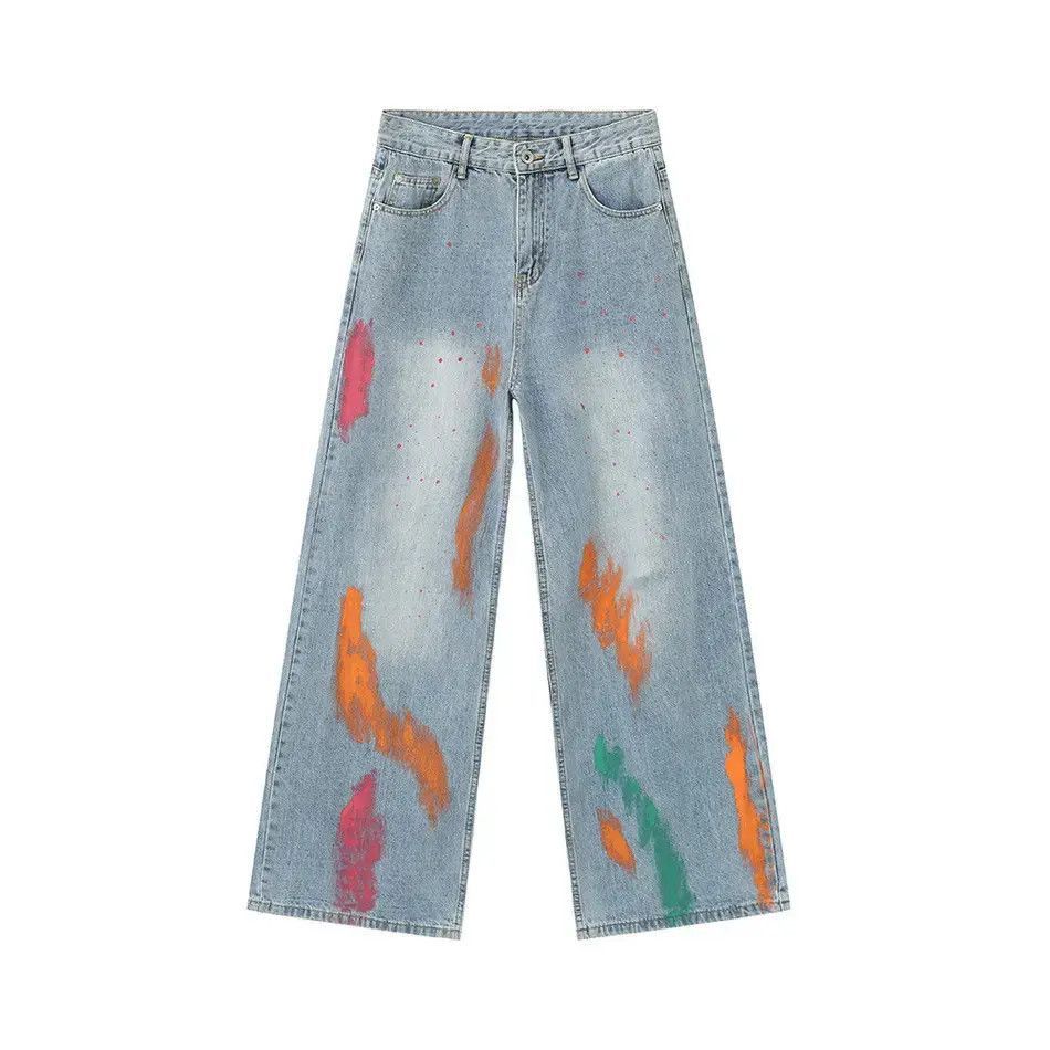 Japanese Brand Retro loose straight leg hand-painted graffiti jeans Size US 32 / EU 48 - 4 Thumbnail