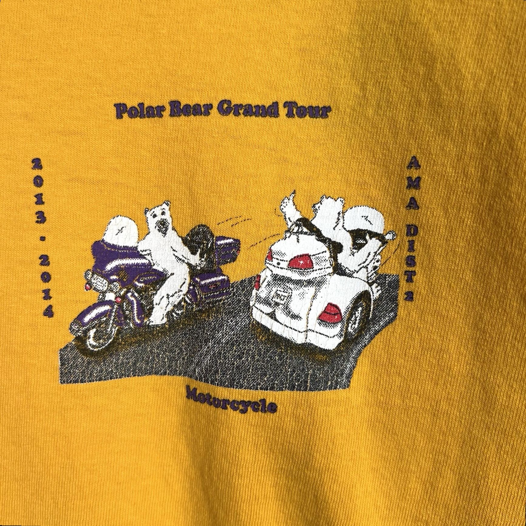 Port & Company VINTAGE Polar Bear Grand Tour Motorcycle T Shirt Adult Large Yellow Long Sleeve Mens Size US L / EU 52-54 / 3 - 7 Thumbnail