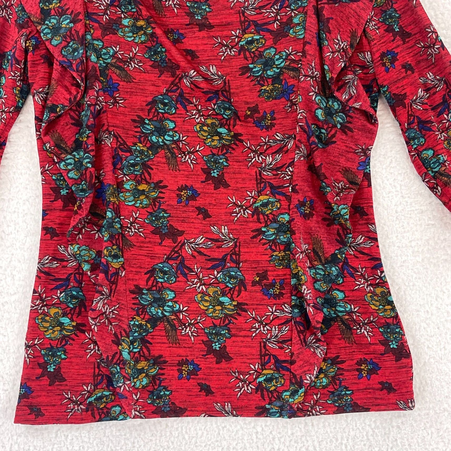 Free People Free People Dock Street Ruffle Shirt Womens 3/4 Sleeve Medium Red Floral Bohemian Casual Shirt Size M / US 6-8 / IT 42-44 - 6 Thumbnail