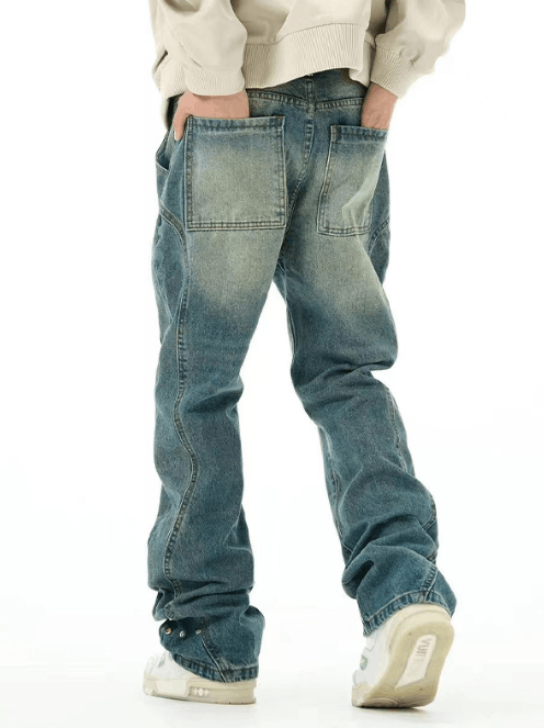 Japanese Brand × Jean Retro washed irregular American all-match straight jeans Size US 32 / EU 48 - 4 Thumbnail