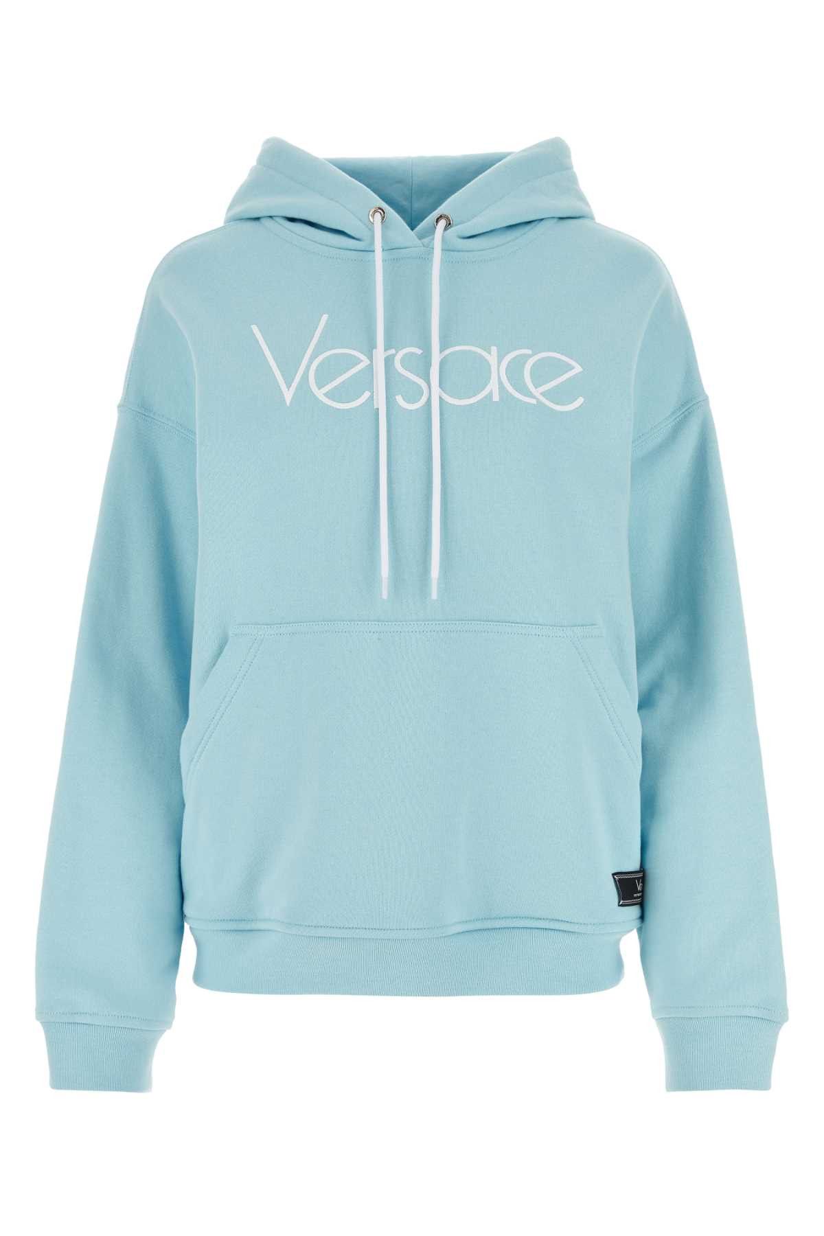 Image of Versace Light-Blue Cotton Oversize Sweatshirt in Light Blue, Women's (Size XS)