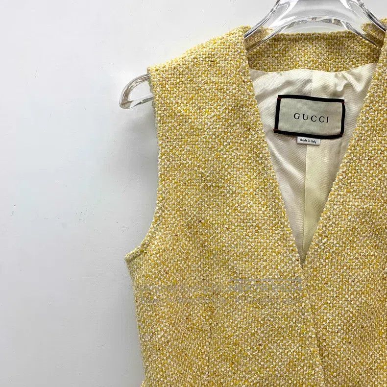 Gucci Gucci Yellow wool tweed belt sleeveless vest jacket Size XS / US 0-2 / IT 36-38 - 3 Thumbnail