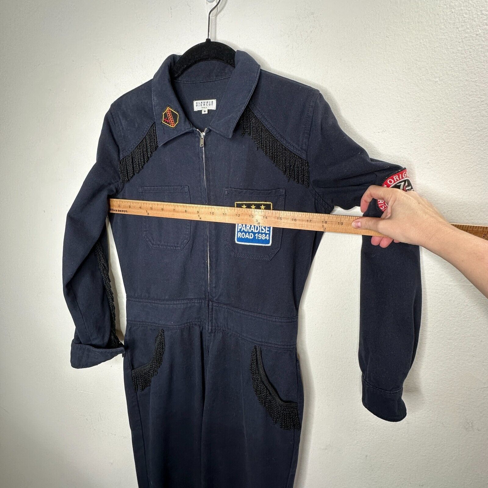 Other Claudie Pierlot Blue Denim Tassled Zip Cuffed Jumpsuit 36 Size 28" / US 6 / IT 42 - 7 Thumbnail