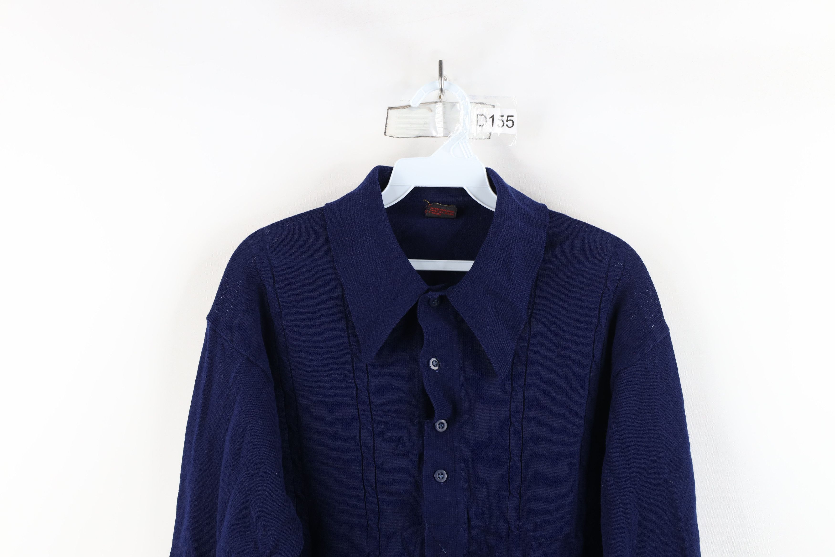 Vintage Vintage 70s Streetwear Cable Knit Collared Sweater Navy Blue Size US L / EU 52-54 / 3 - 2 Thumbnail