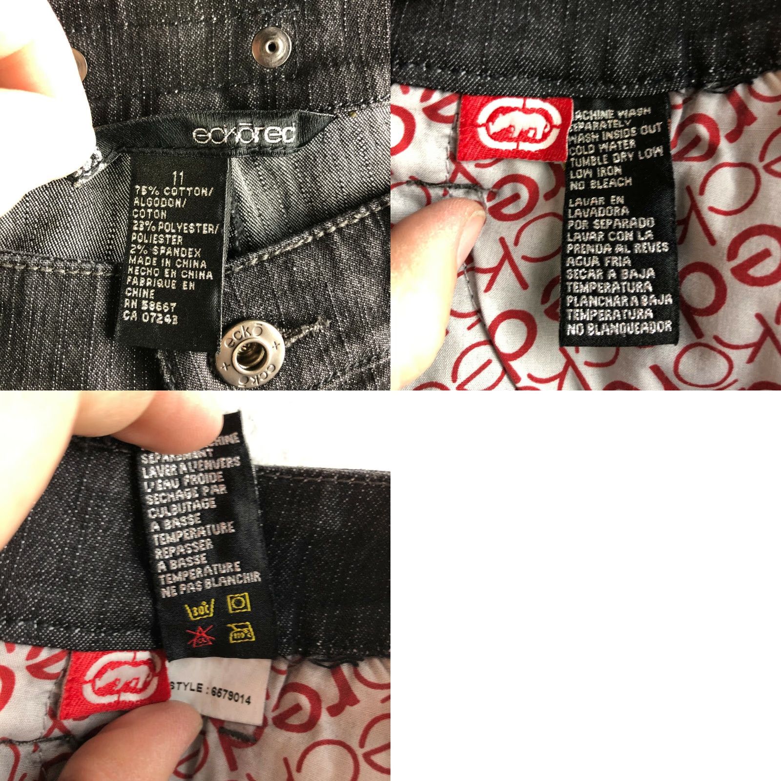 Denime Ecko Red Jeans Womens Size 11 Black Denim Straight Leg Mid Rise Regular Inseam 29.5in — Cotton Denim Jeans, Zip, Logo, Dark Wash, Pre-owned Size 32" / US 10 / IT 46 - 8 Thumbnail