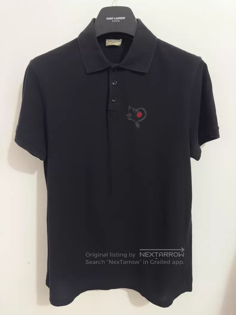 Saint Laurent Paris Saint Laurent Paris Black Polo Neck Heart Rose Short-sleev Size US XL / EU 56 / 4 - 1 Thumbnail
