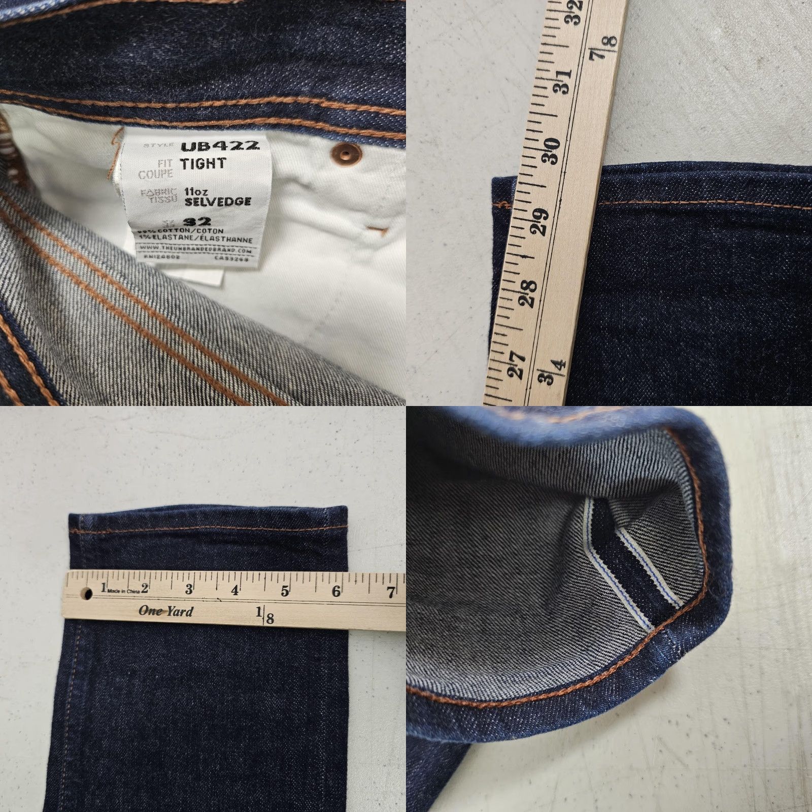 The Unbranded Brand UB422 Jeans Mens 32x30 Tight Fit 11oz Selvedge Raw Blue The Unbranded Brand Jeans Slim 5-Pocket Button Fly Denim Outdoors Mens Size US 32 / EU 48 - 8 Thumbnail