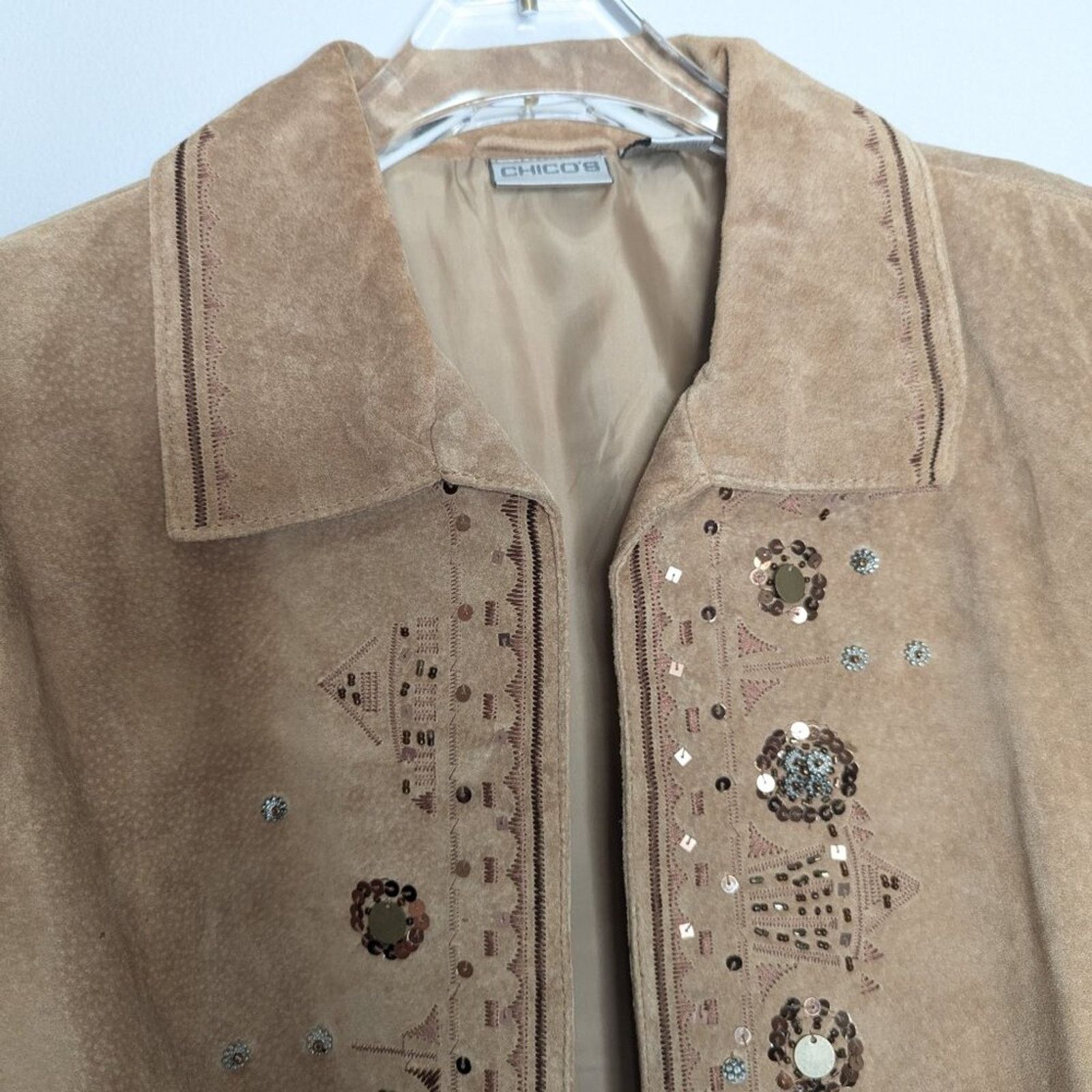Chicos Chico's Vintage Tan Suede Long Sleeve Open Front Jacket Size L / US 10 / IT 46 - 4 Thumbnail