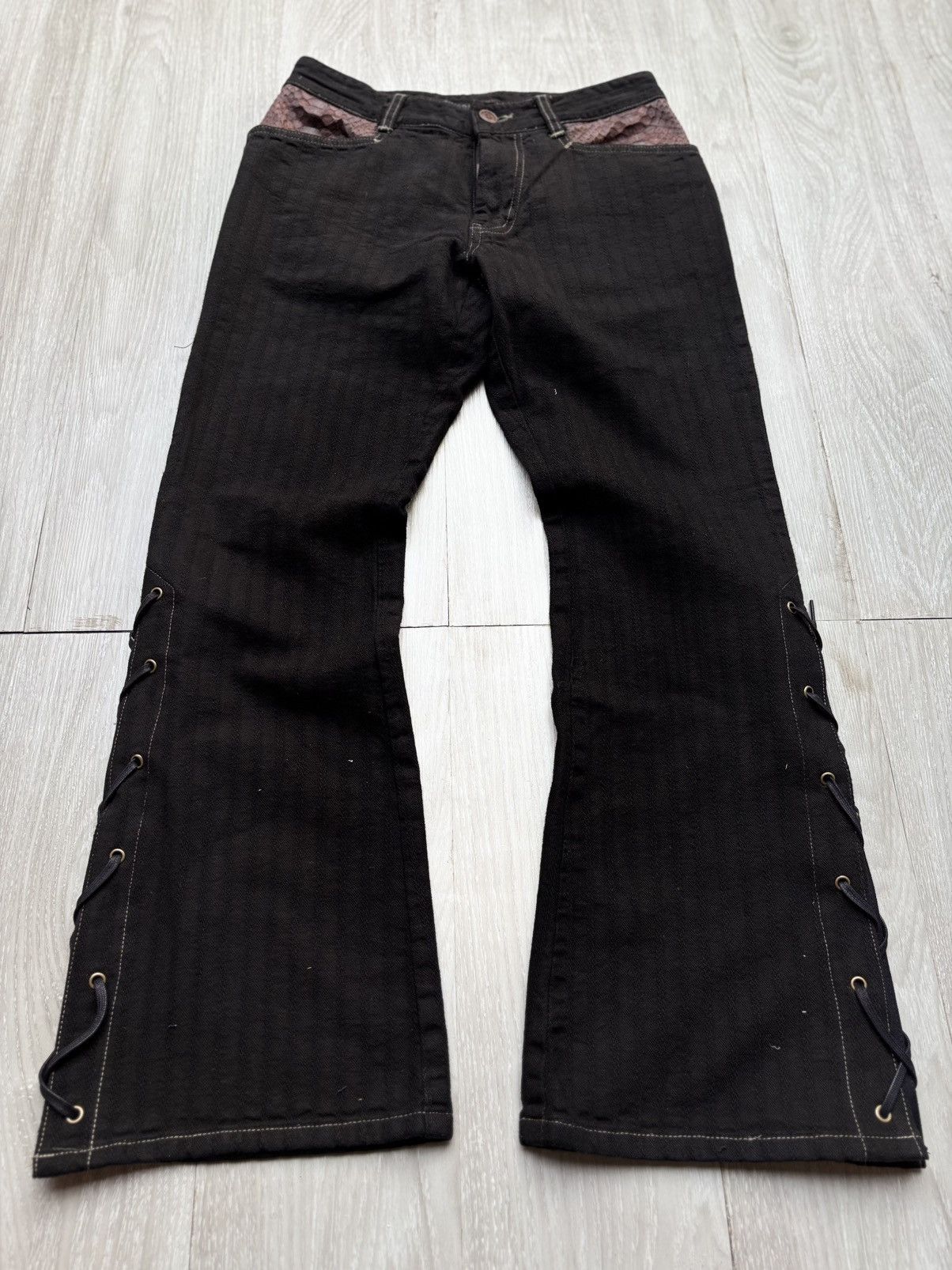 Japanese Brand MORGAN HOMME (real) Phyton lace up flare jeans Size US 26 / EU 42 - 1 Thumbnail