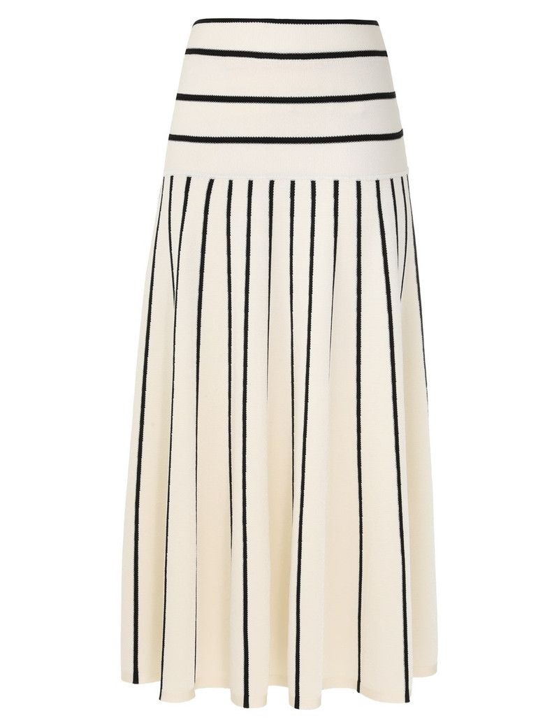 Zimmermann oc11z0226 Knit Stripe Skirt In Cream/Black Size 26" / US 2 / IT 38 - 1 Thumbnail