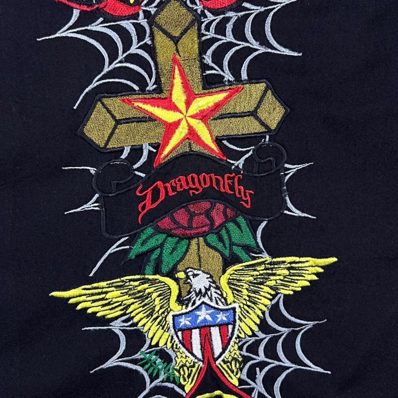Vintage VINTAGE Dragonfly Roadhouse Embroidered Goth Biker Popper Short Sleeve Shirt XXL Mens Black Embroidered 90s 2000s Size US XXL / EU 58 / 5 - 4 Thumbnail