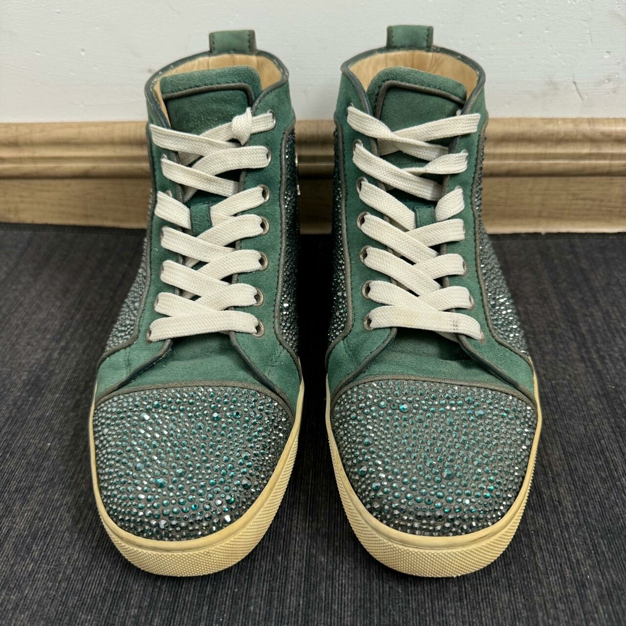 Christian Louboutin Christian Louboutin Green Suede High-Top Sneakers Size US 8.5 / IT 38.5 - 1 Thumbnail