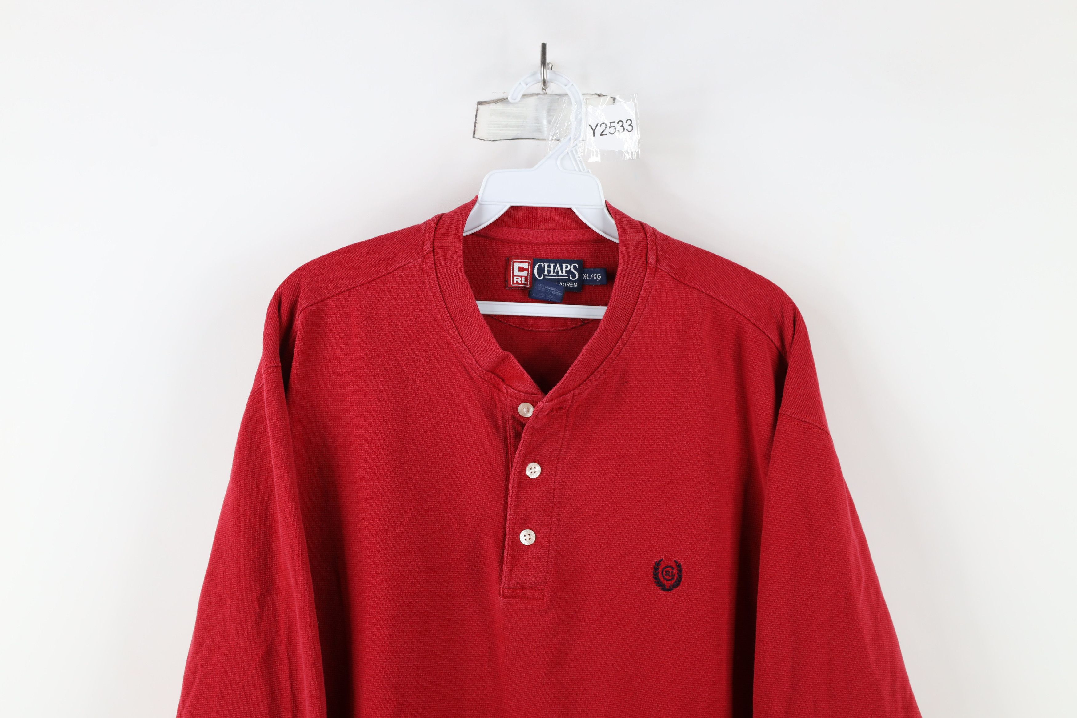 Ralph Lauren × Vintage Vintage 90s Chaps Ralph Lauren Waffle Knit Henley T-Shirt Size US XL / EU 56 / 4 - 2 Thumbnail