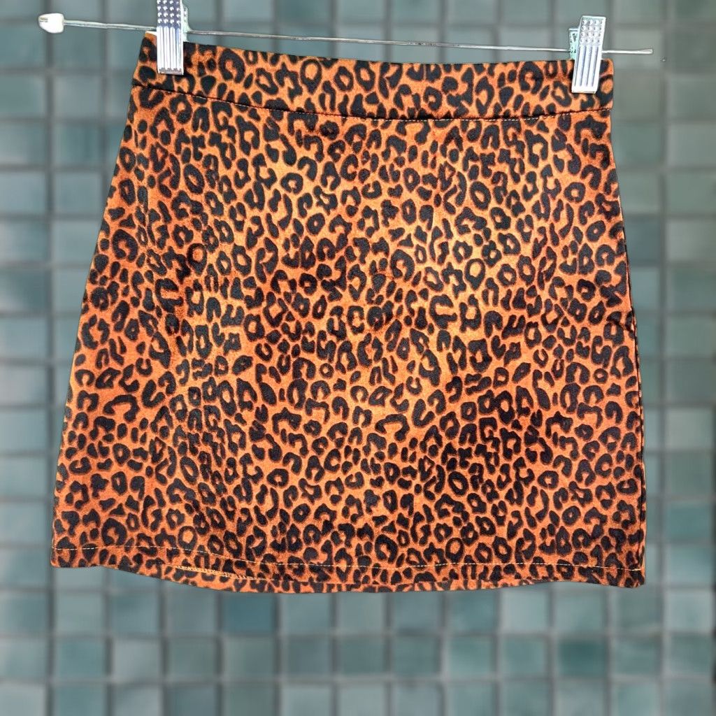 Vintage Honey Punch Skirt Womens XS Brown Cheetah Print Mini Zip Back Short Size 26" / US 2 / IT 38 - 1 Thumbnail
