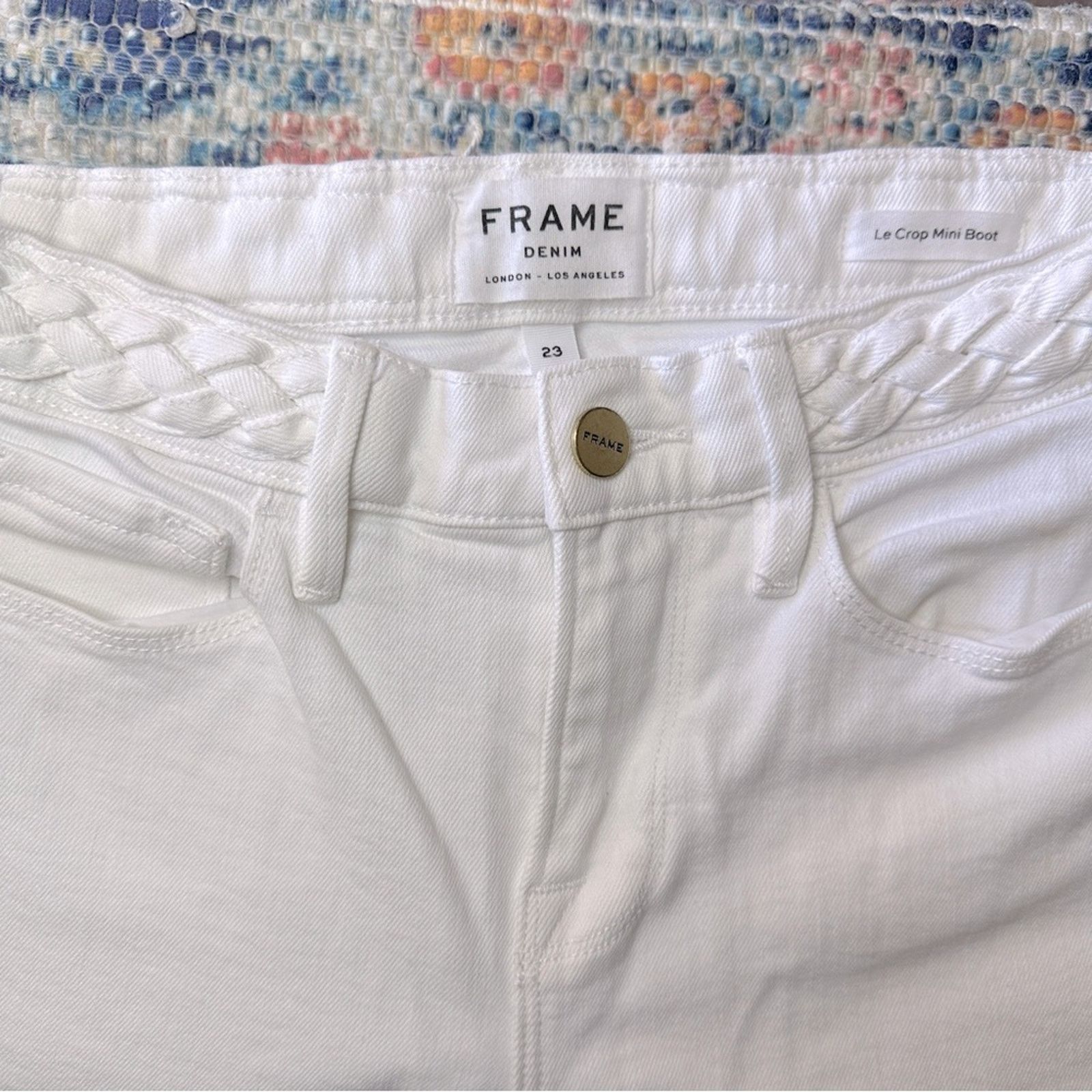 Frame FRAME Braided Crop Mini Boot Cut Jeans in Blanc White Sz. 23 Size 23" - 10 Thumbnail