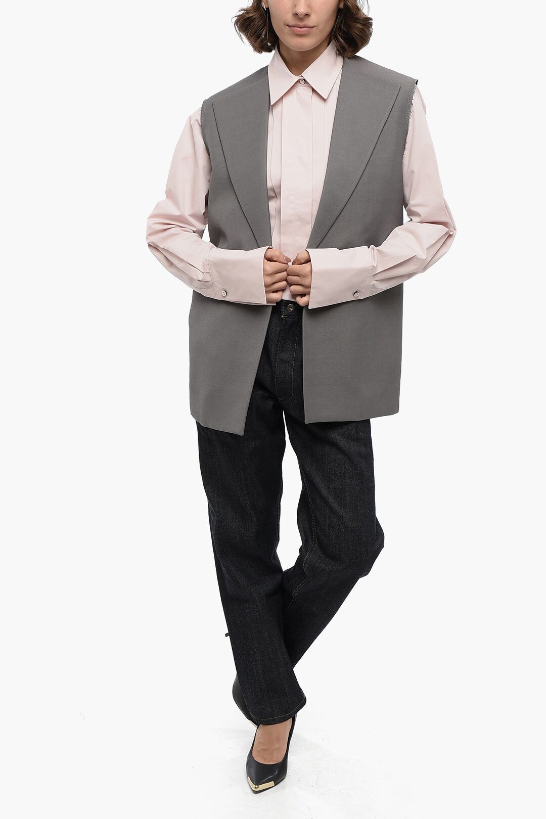 Jil Sander og1mm1225 Flax Blend Buttonless Vest in Grey Size L / US 10 / IT 46 - 4 Thumbnail