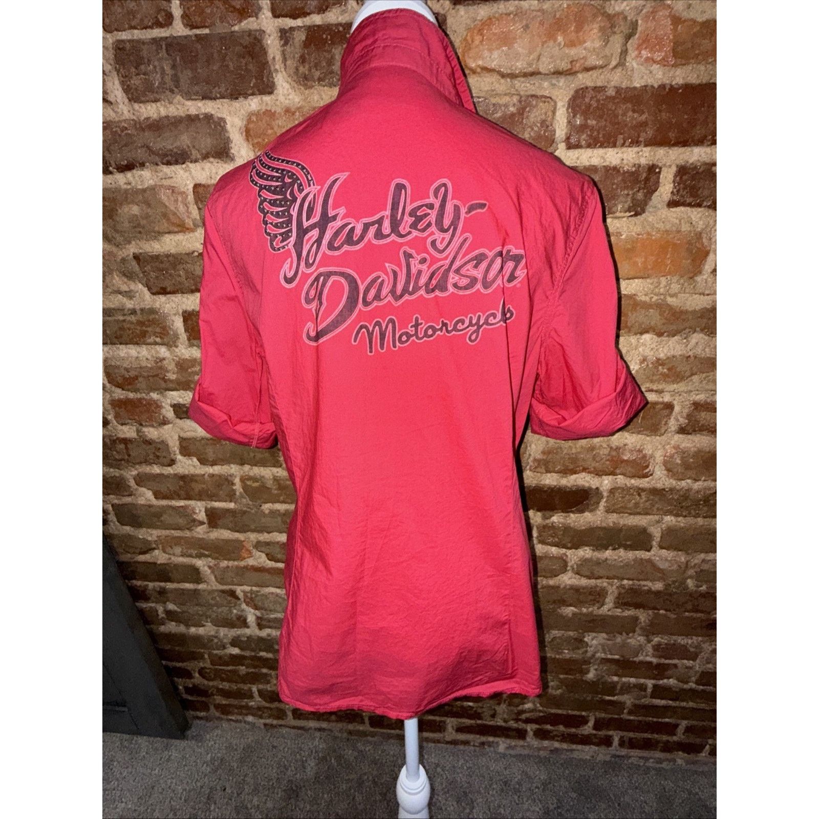 Harley Davidson Harley Davidson Wm's Pearl Snap Moto Western Pink Shirt Sz L Size L / US 10 / IT 46 - 3 Thumbnail