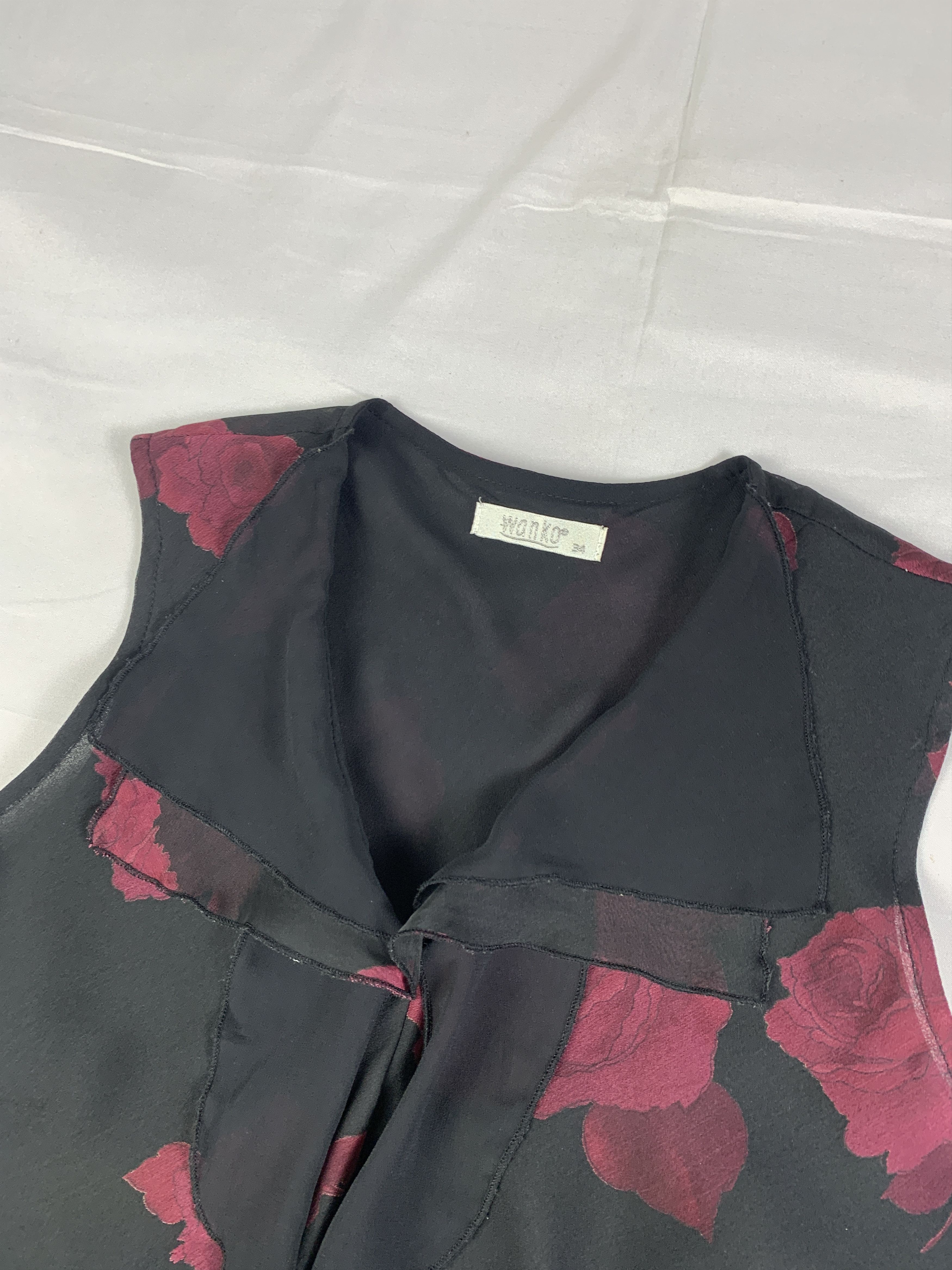 Japanese Brand Wanko Floral Ruffle Fitted Sleeveless Mesh Blouse (S) Size S / US 4 / IT 40 - 6 Thumbnail