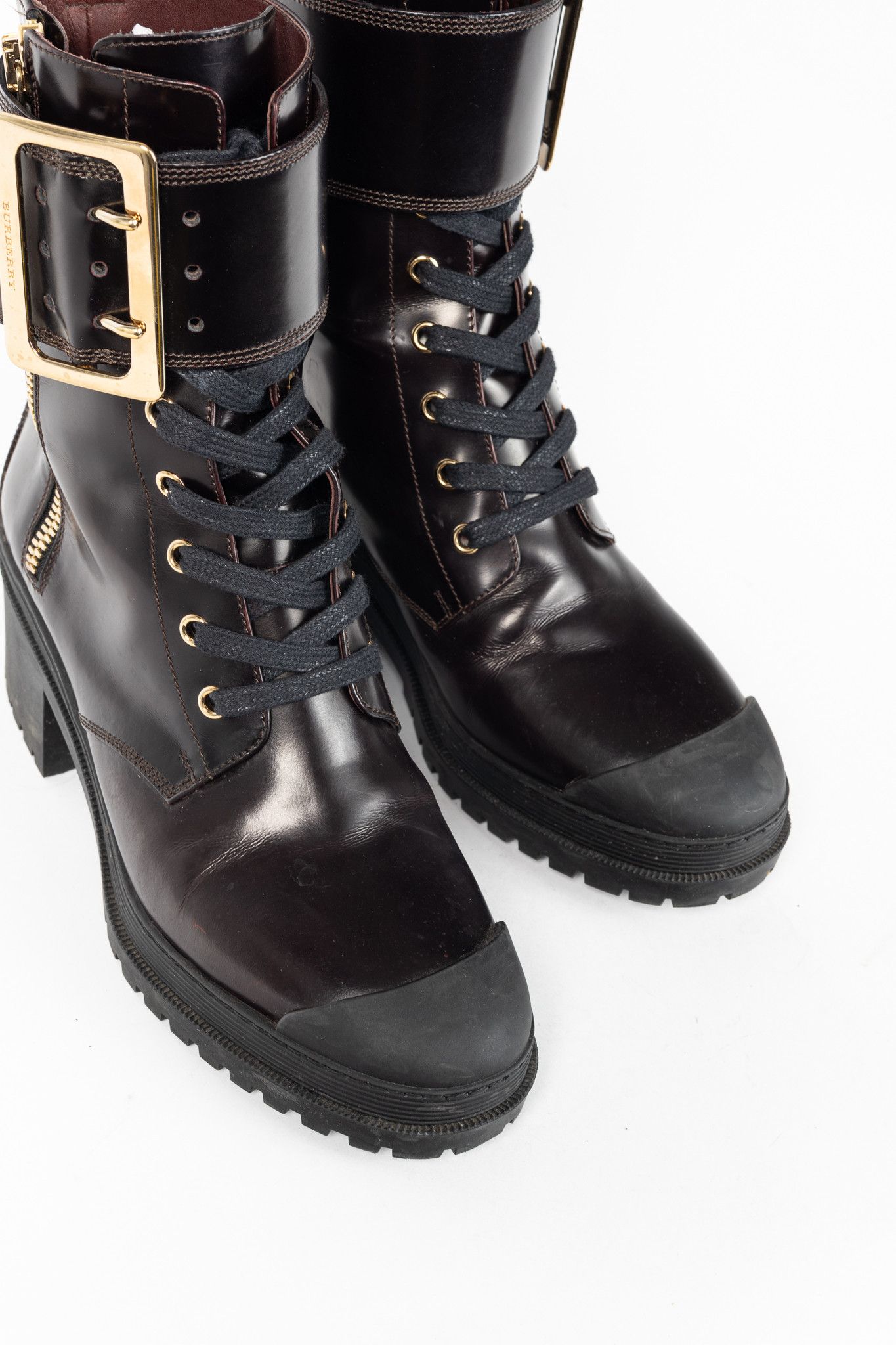 Burberry Burberry Scarcroft 50 Buckled Glossed-Leather Combat Boots Size US 7.5 / IT 37.5 - 6 Thumbnail
